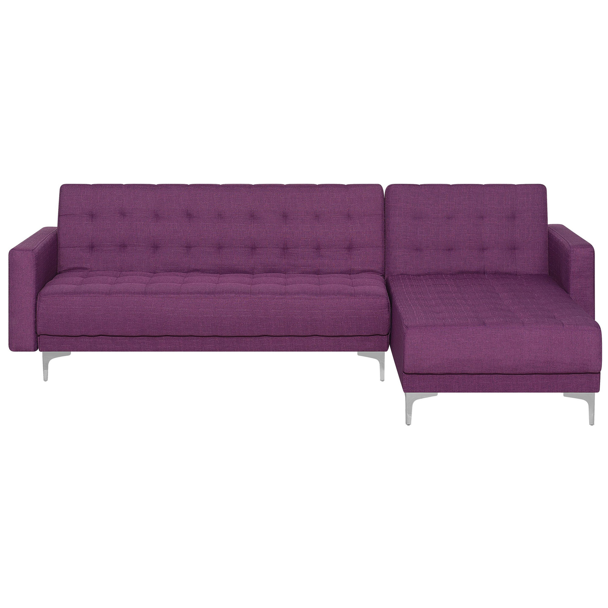 Beliani Corner Sofa Bed Purple Tufted Fabric Modern L-Shaped Modular 4 Seater Left Hand Chaise Longue