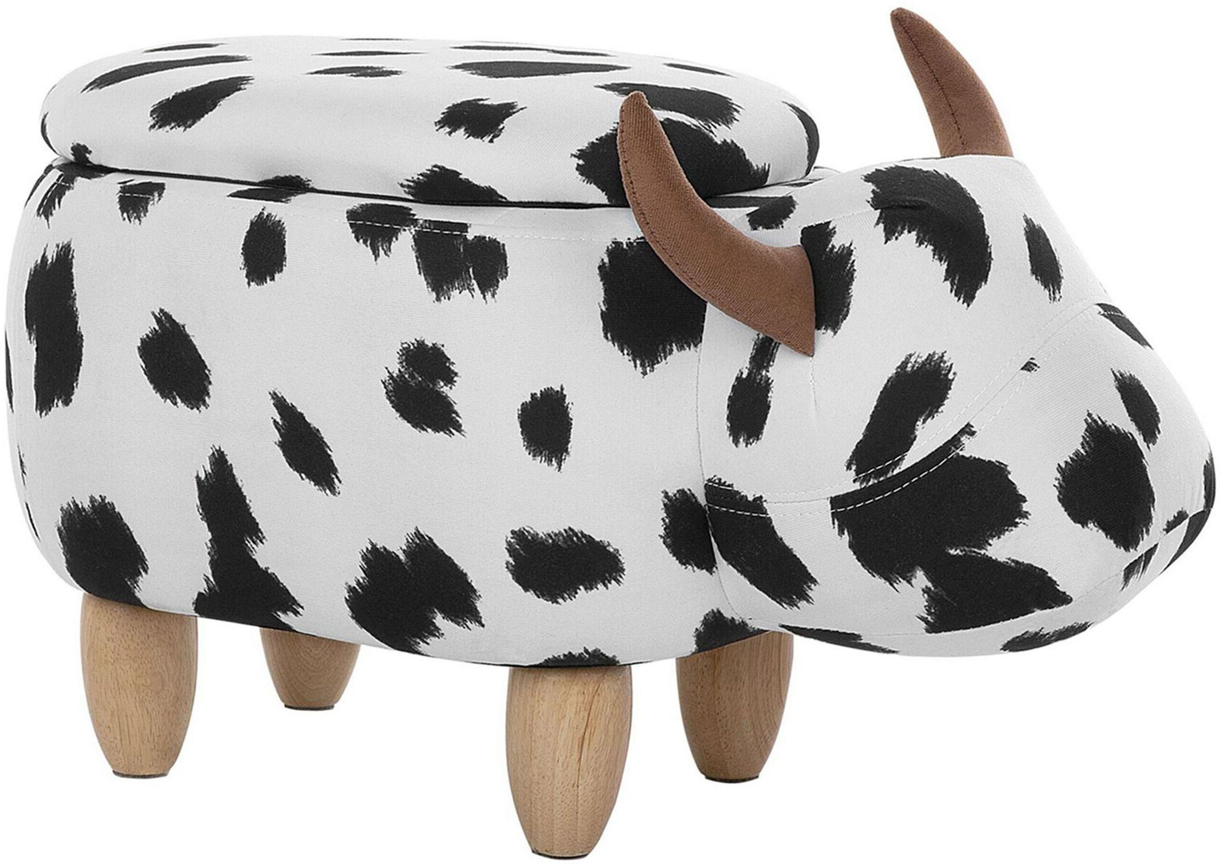 Beliani Animal Cow Children Stool with Storage Black and White Faux Leather Wooden Legs Nursery Footstool