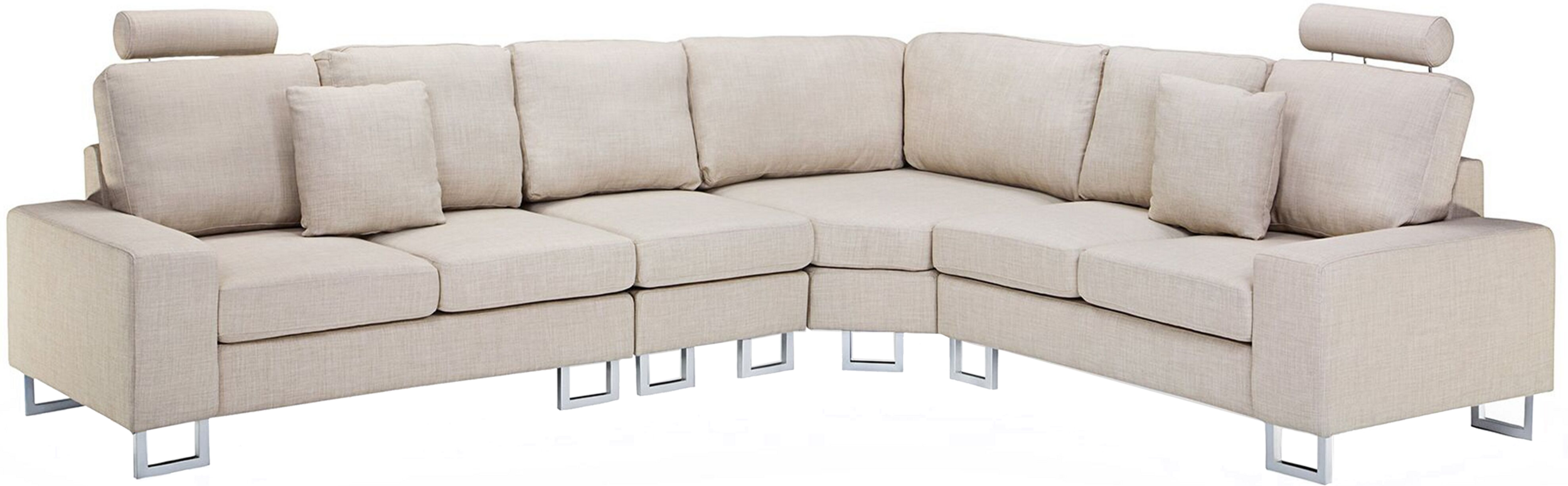 Beliani Corner Sofa Beige Fabric Upholstery Left Hand Orientation with Adjustable Headrests