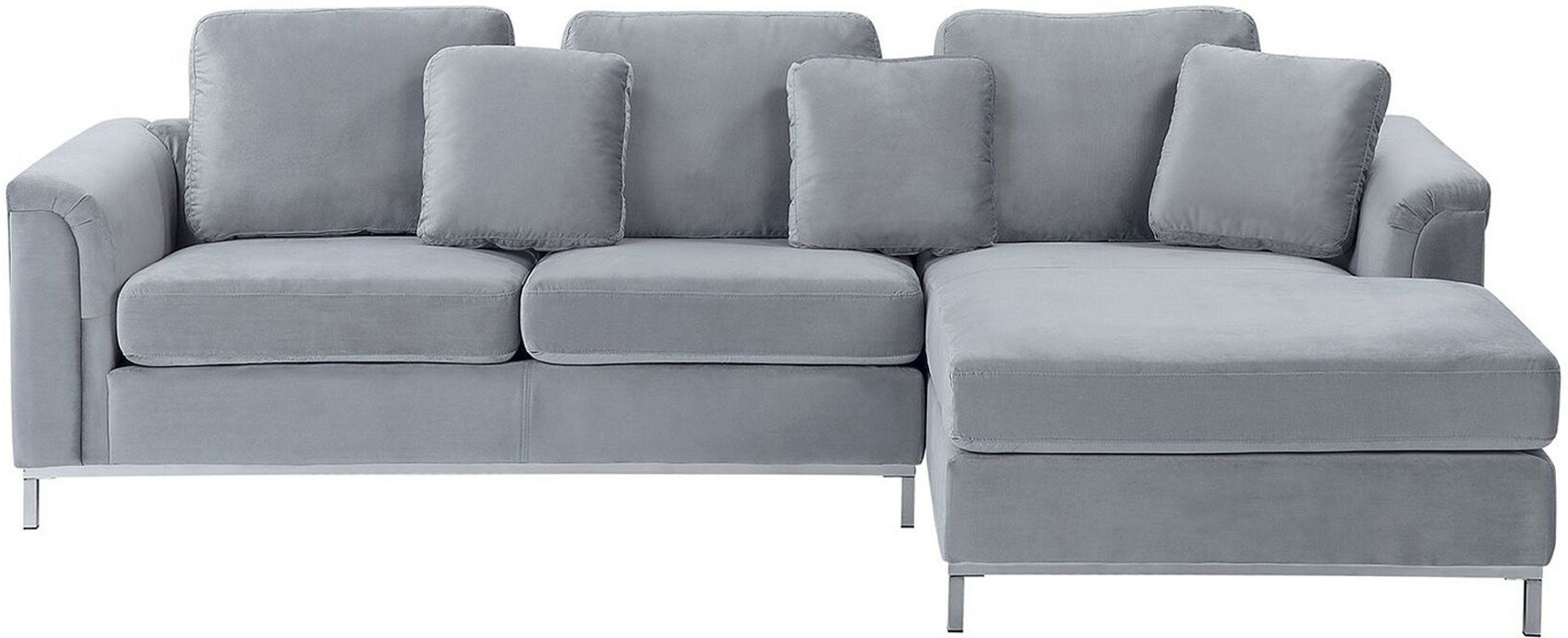 Beliani Corner Sofa Grey Velvet Upholstered L-shaped Left Hand Orientation