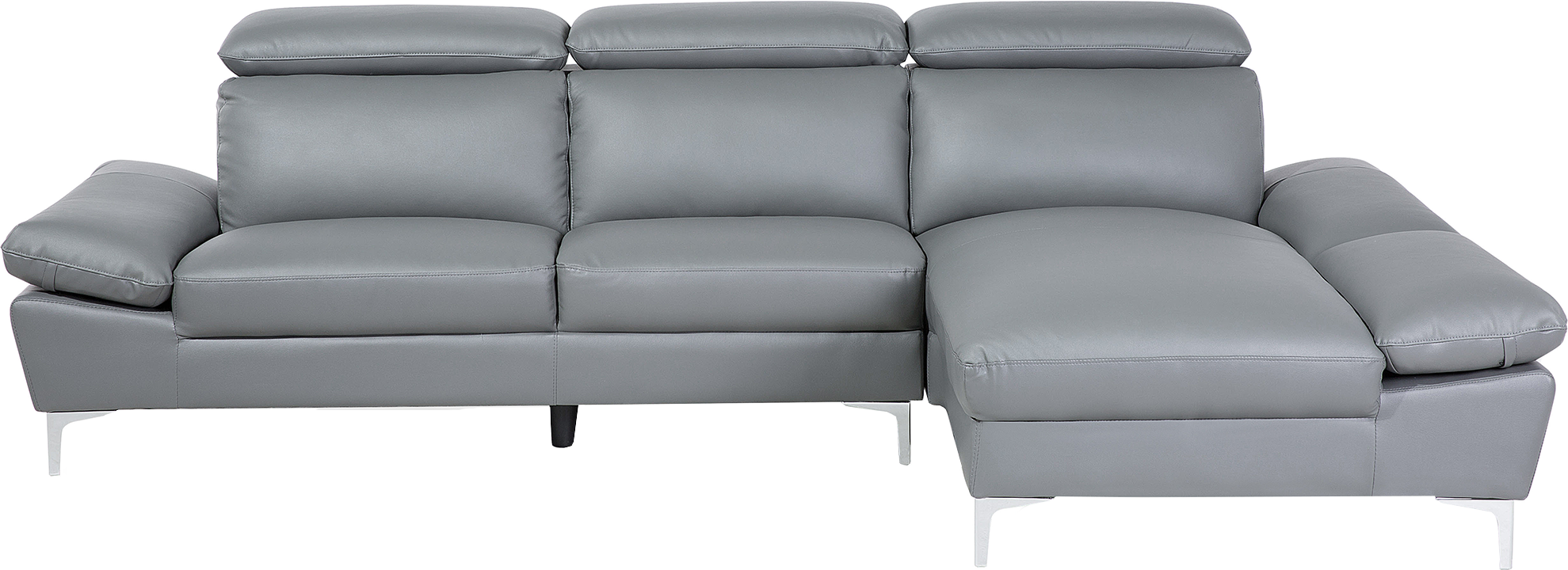 Beliani Corner Sofa Grey Leather Upholstery Left Hand Orientation with Adjustable Headrests