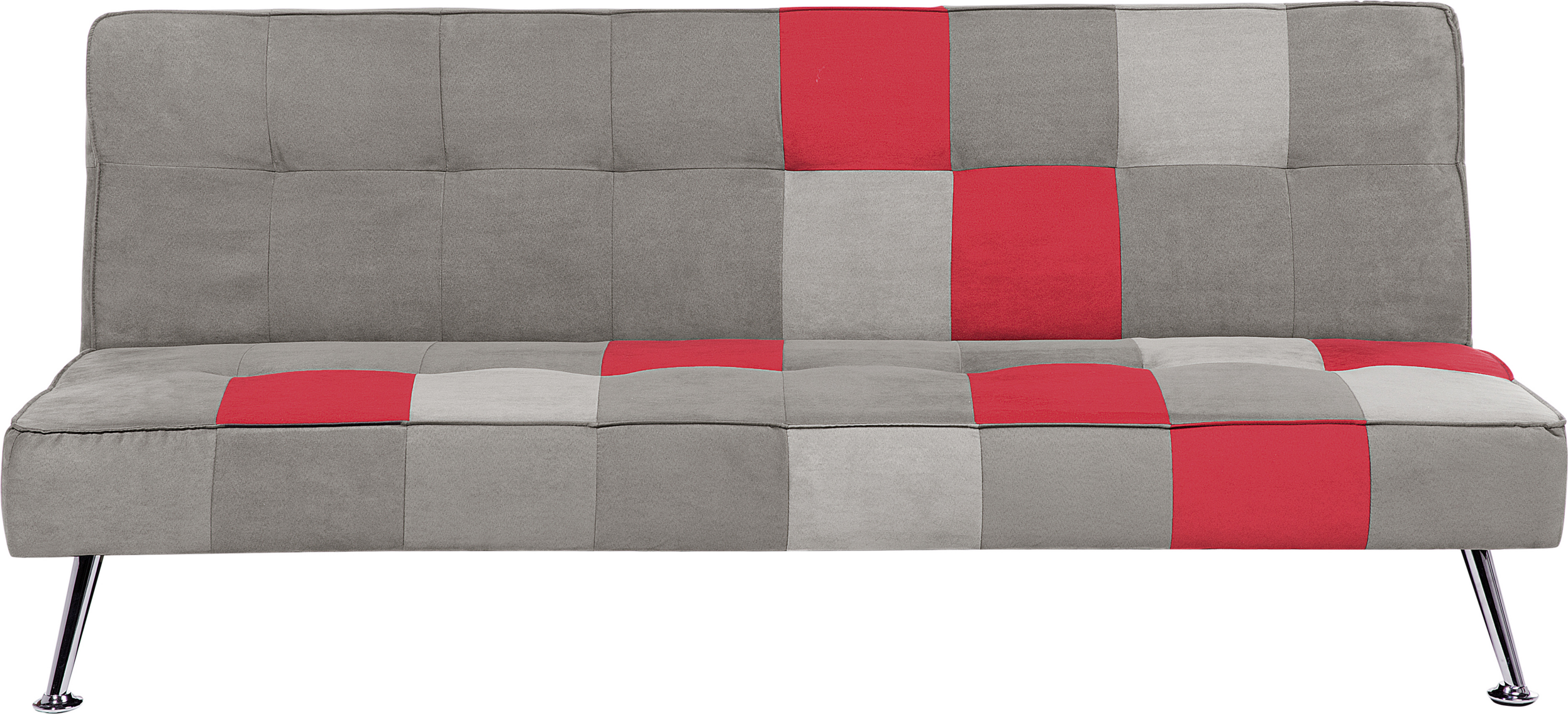 Beliani Sofa Bed Grey and Red 3-Seater Velvet Patchwork Upholstery Click Clack