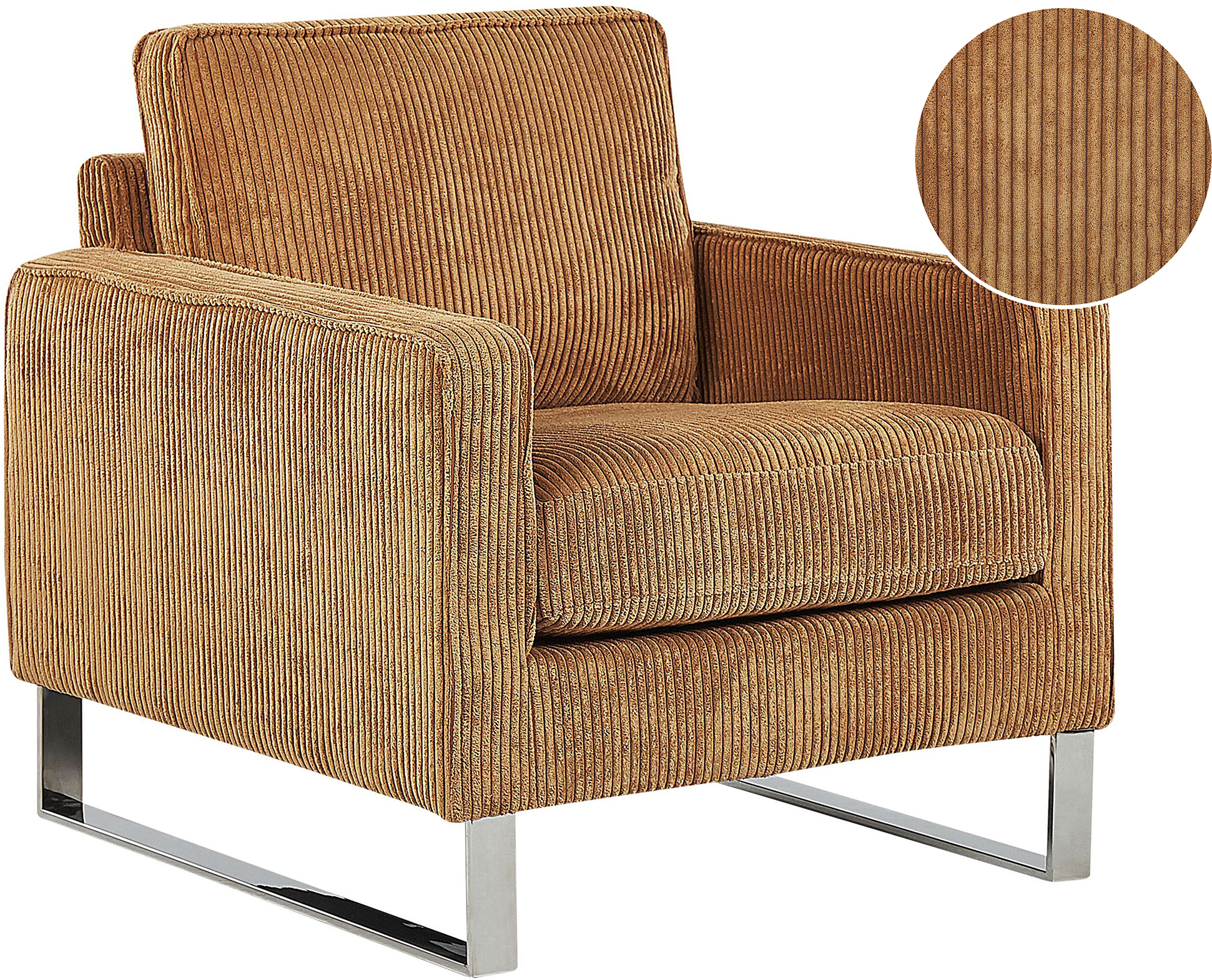 Beliani Armchair Light Brown Corduroy Sled Silver Legs Modern Living Room