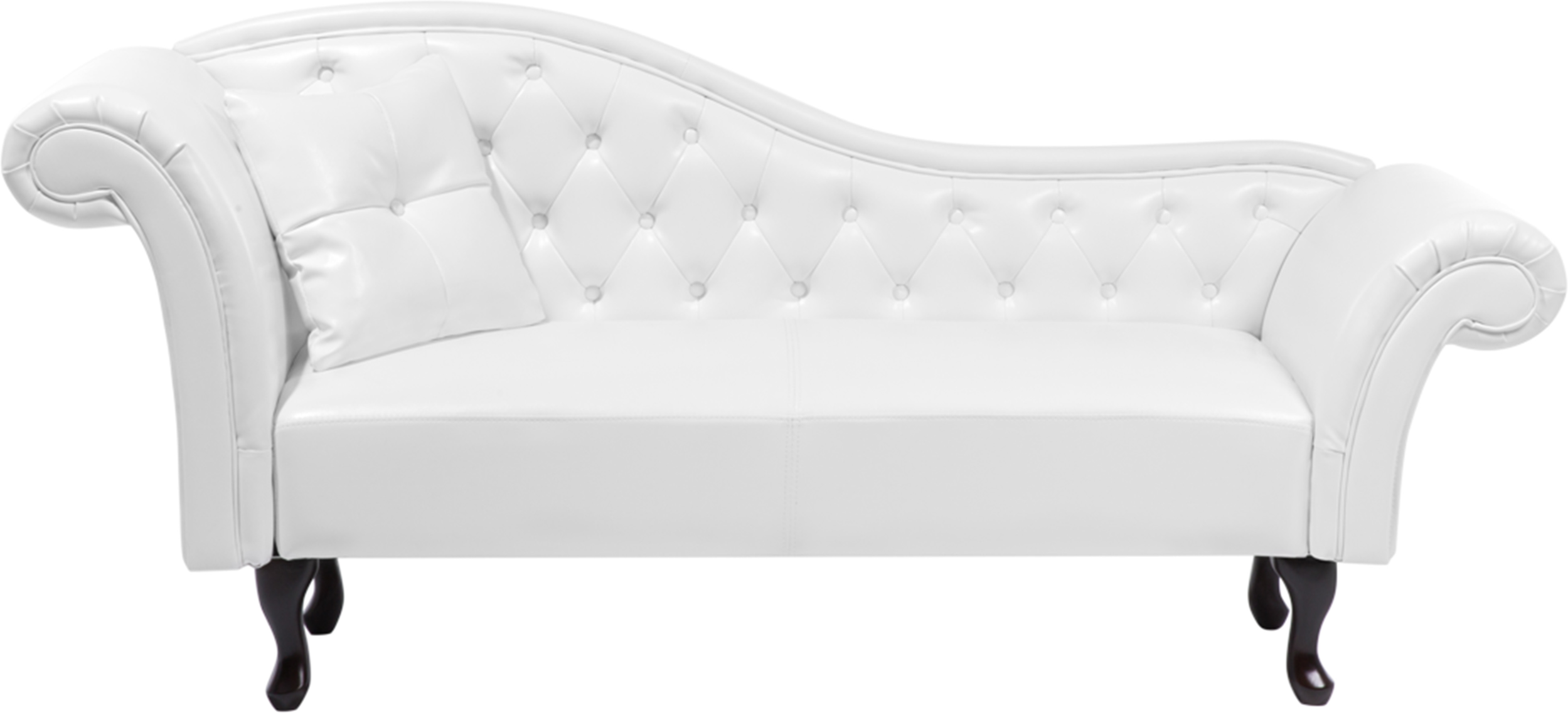 Beliani Chaise Lounge White Faux Leather Button Tufted Upholstery Left Hand Rolled Arms with Cushion