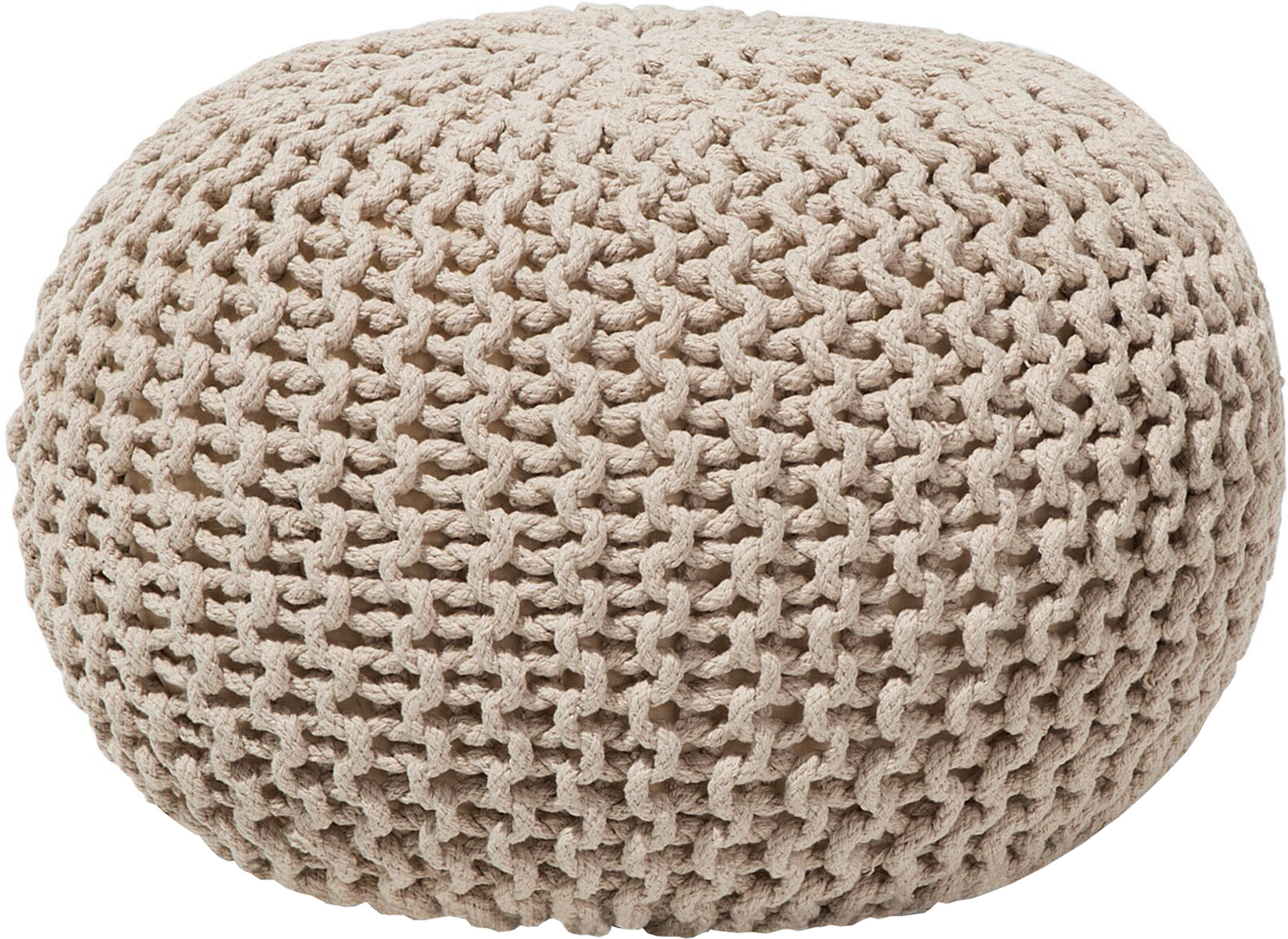 Beliani Pouf Ottoman Beige Knitted Cotton EPS Beads Filling Round Small Footstool 50 x 35 cm