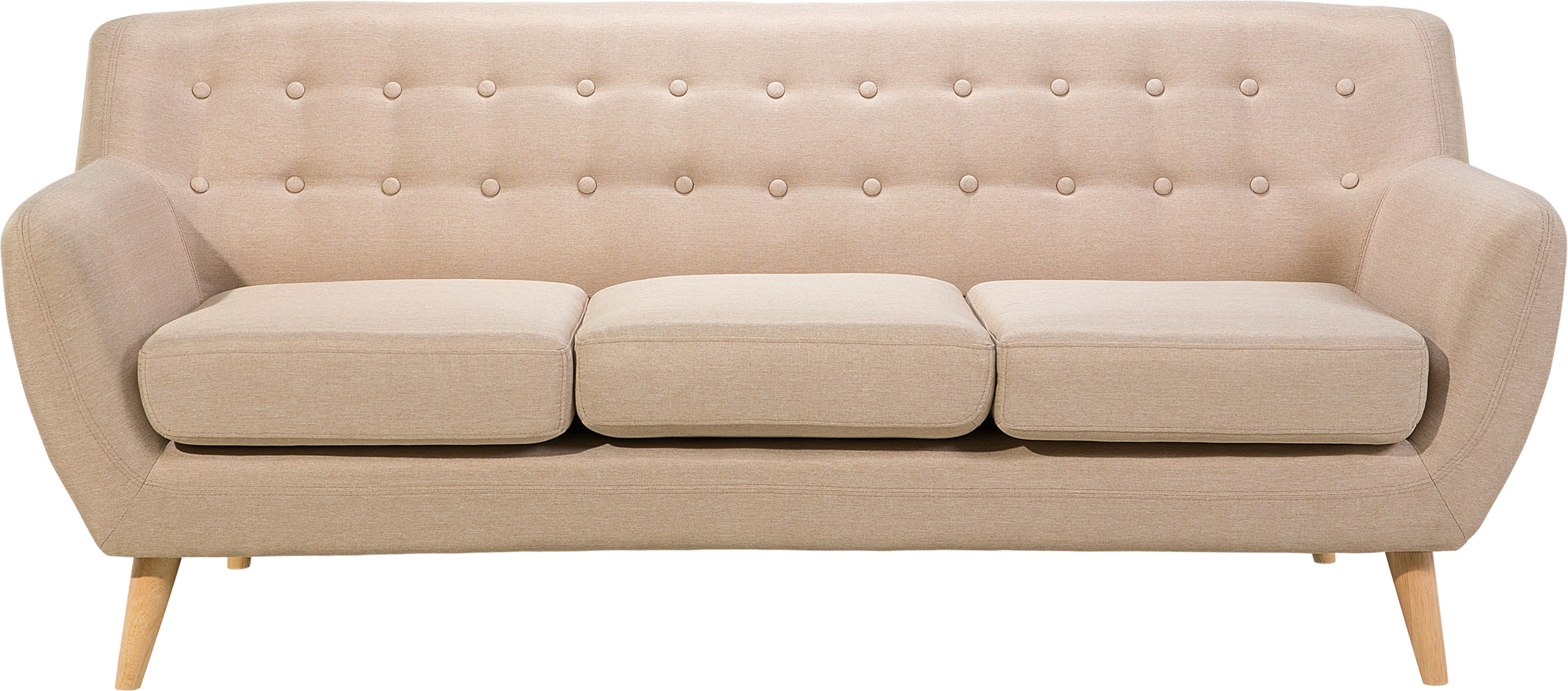 Beliani 3 Seater Sofa Beige Upholstered Tufted Back Thickly Padded Light Wood Legs Scandinavian Minimalist Living Room