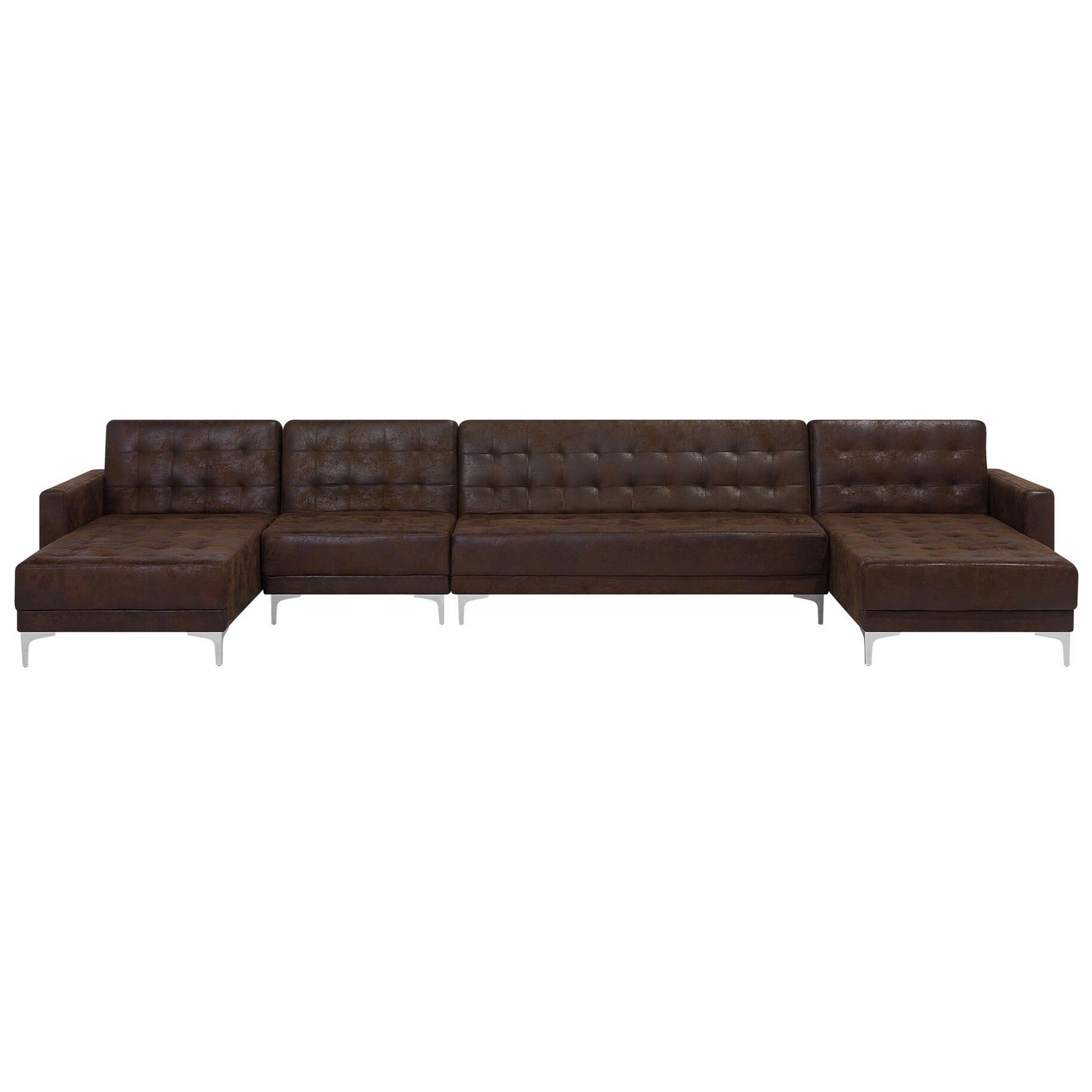 Beliani Corner Sofa Bed Brown Faux Leather Tufted Modern U-Shaped Modular 6 Seater Chaise Longues