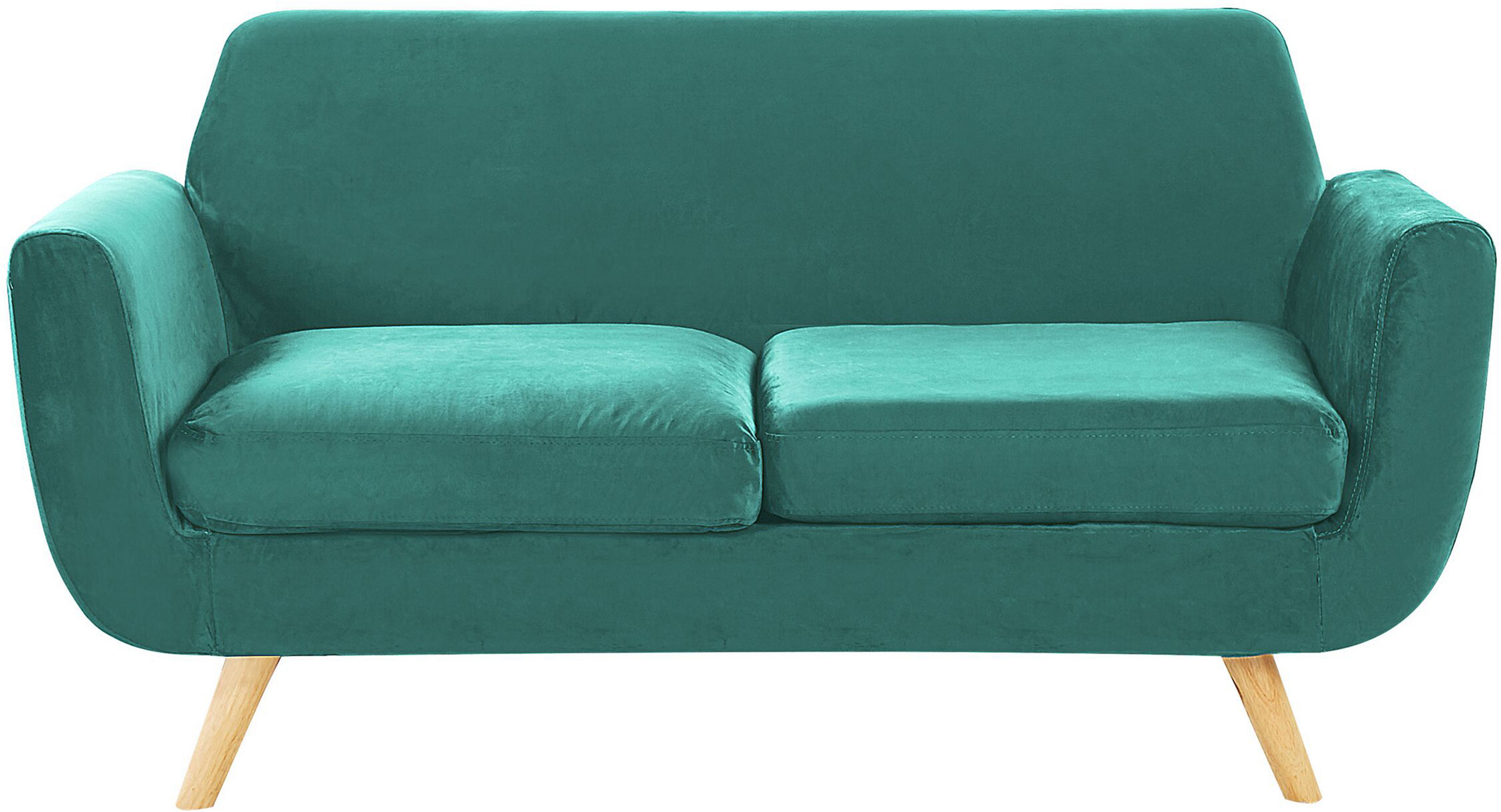 Beliani 2 Seater Sofa Green Velvet Upholstery on Slanted Wooden Legs with Removable Cover Retro Style