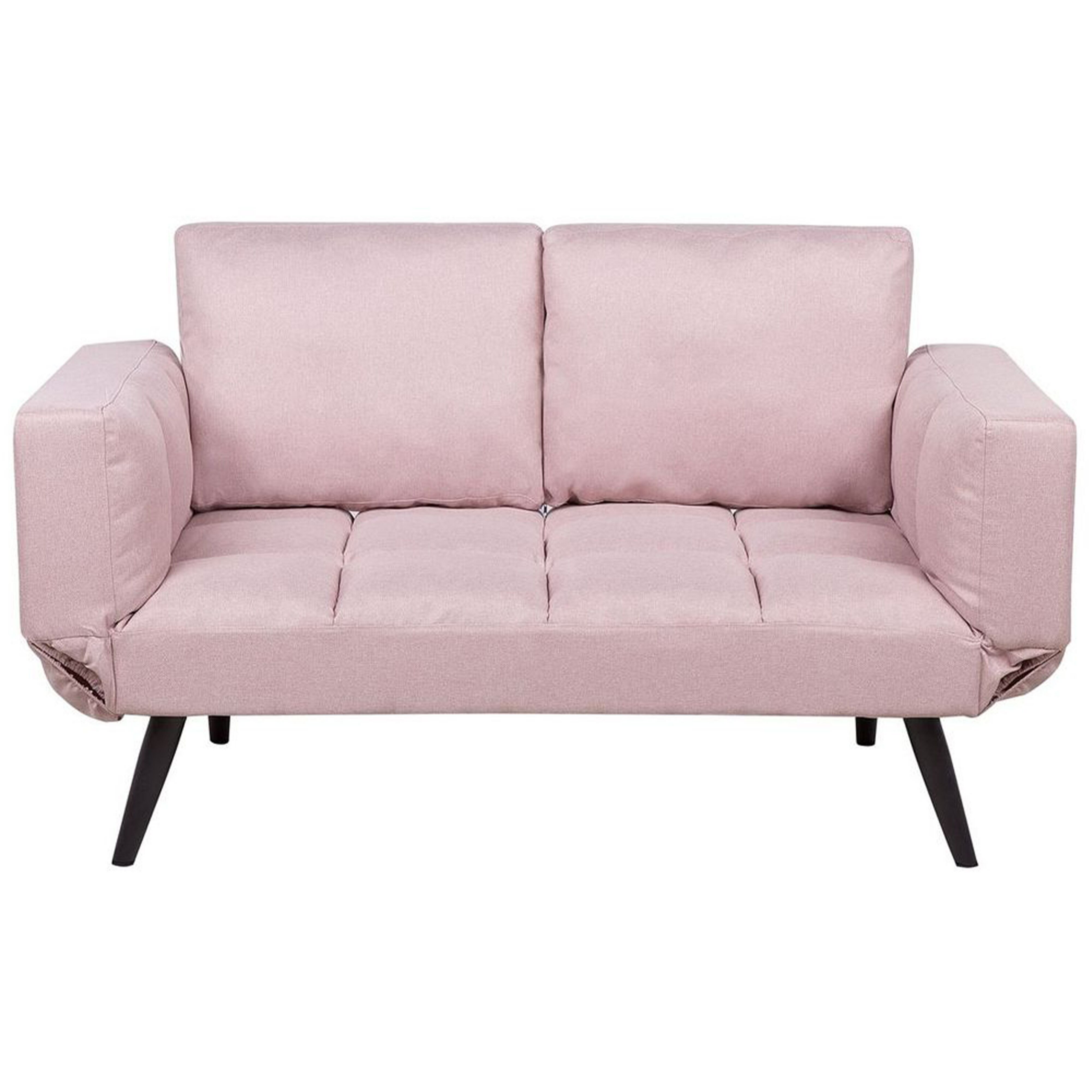 Beliani Sofa Bed Pink Loveseat Adjustable Armrests Minimalist