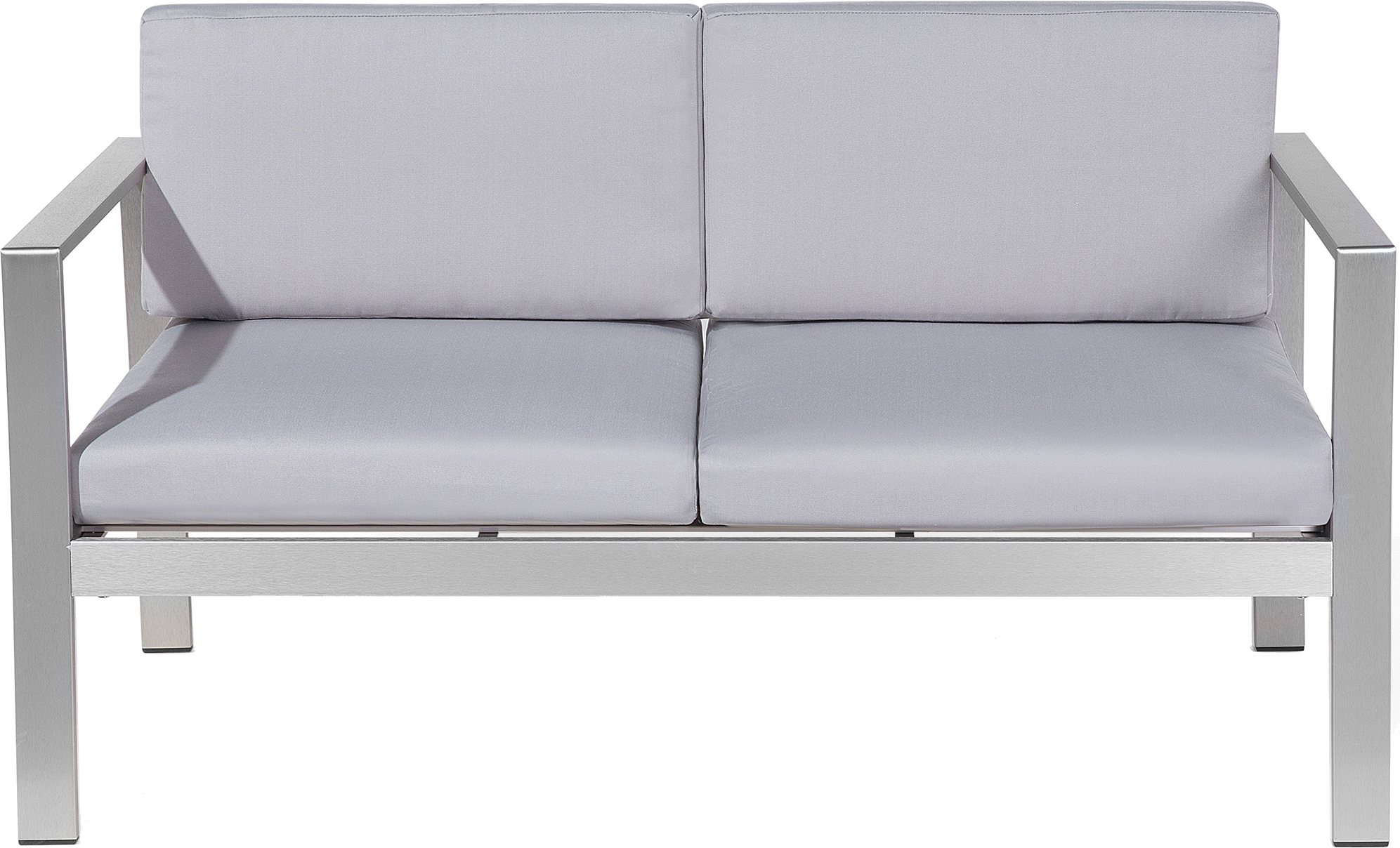 Beliani Garden Sofa Light Grey Aluminium Frame Outdoor 2 Seater with Cushions