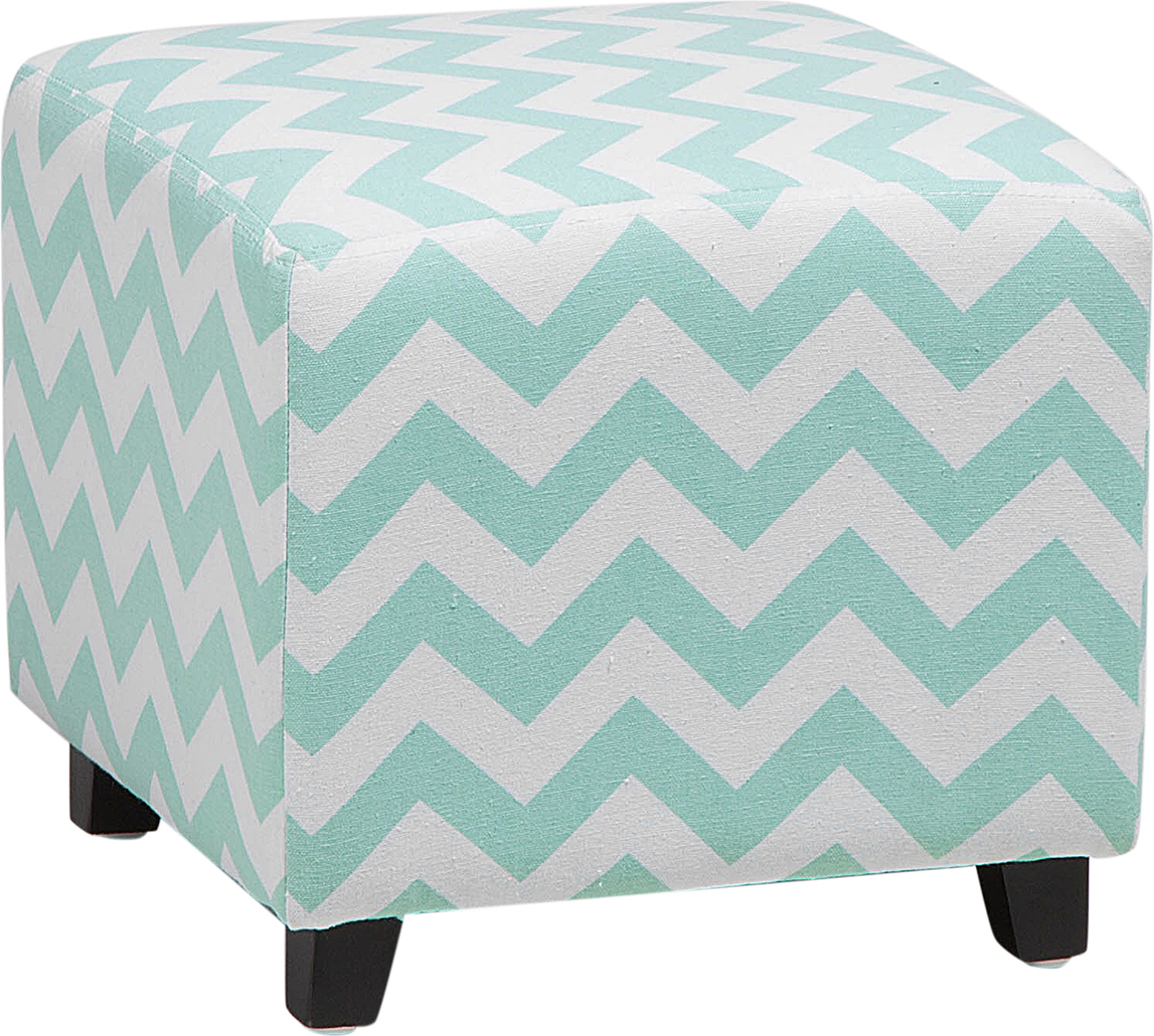 Beliani Footstool Green Fabric Upholstery 37 x 37 cm Square Seat Chevron Pattern