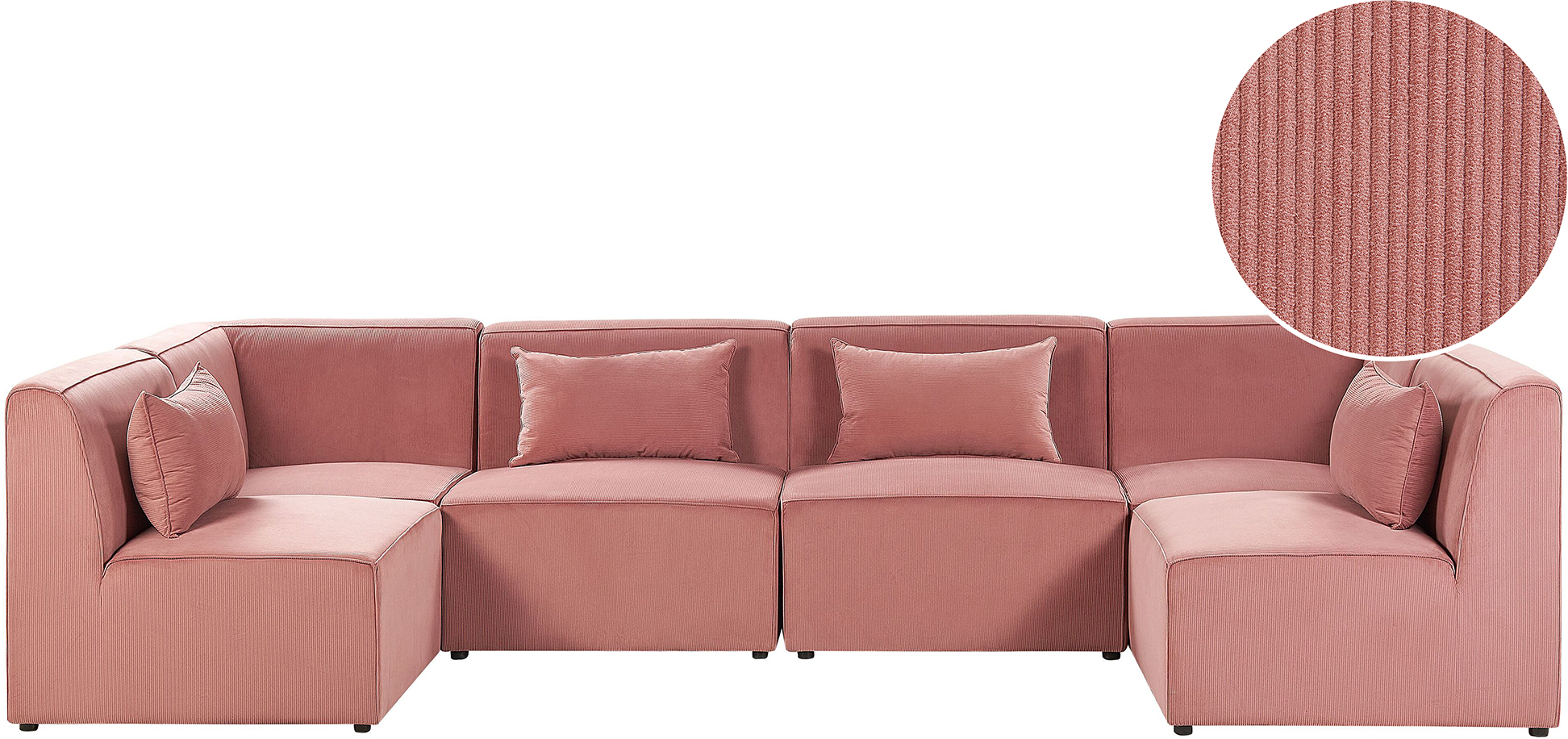 Beliani Modular Corner Sofa Pink Corduroy 6 Seater Sectional Sofa U-Shaped Modern Design