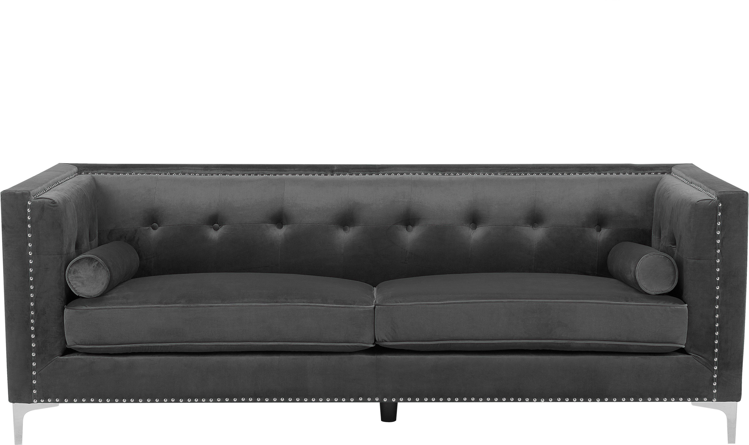 Beliani Velvet 3 Seater Sofa Dark Grey Glamour Buttoned Back