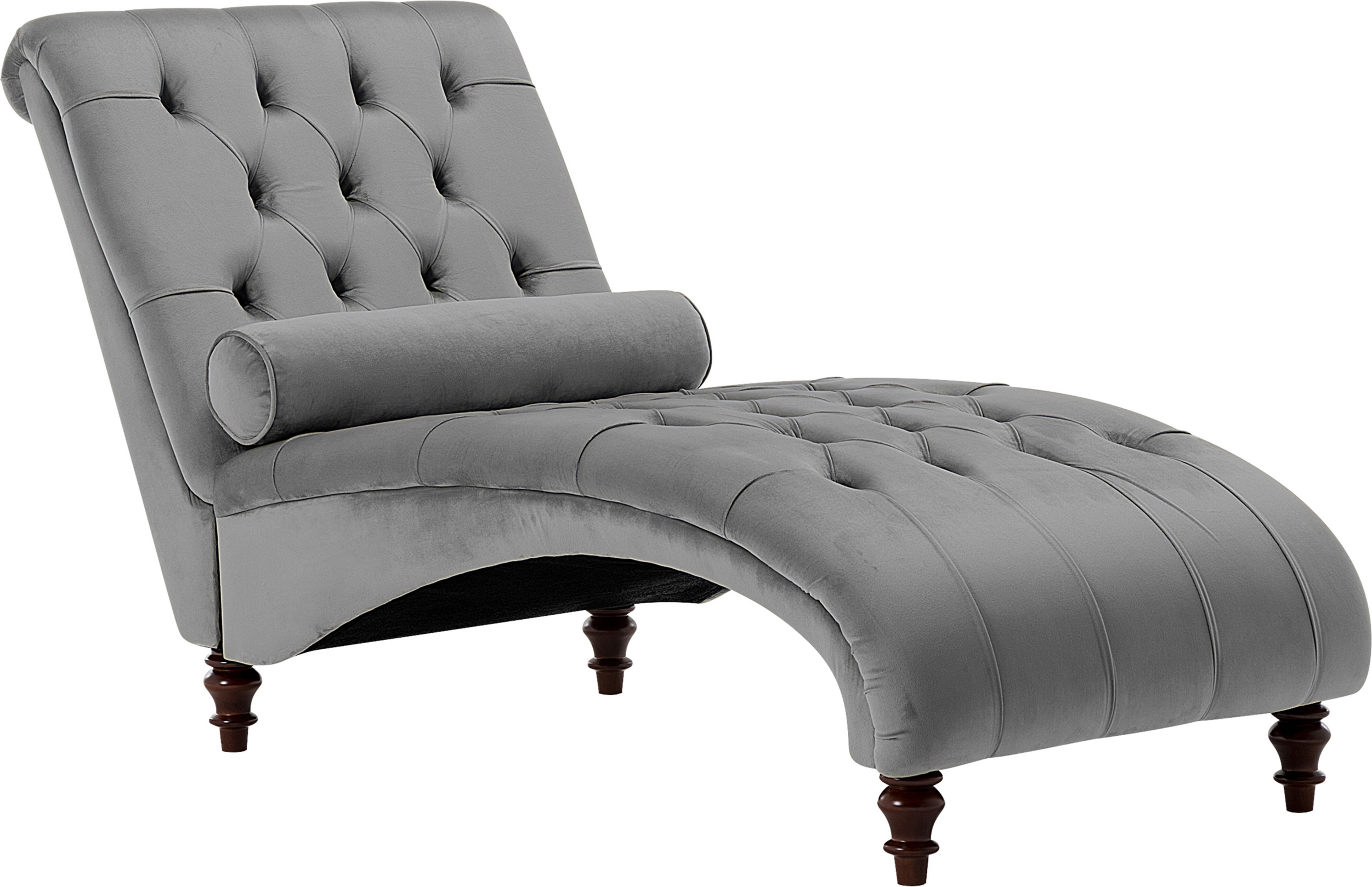 Beliani Chaise Lounge Light Grey Velvet Chesterfield Buttoned Modern Living Room Chaise Wooden Legs