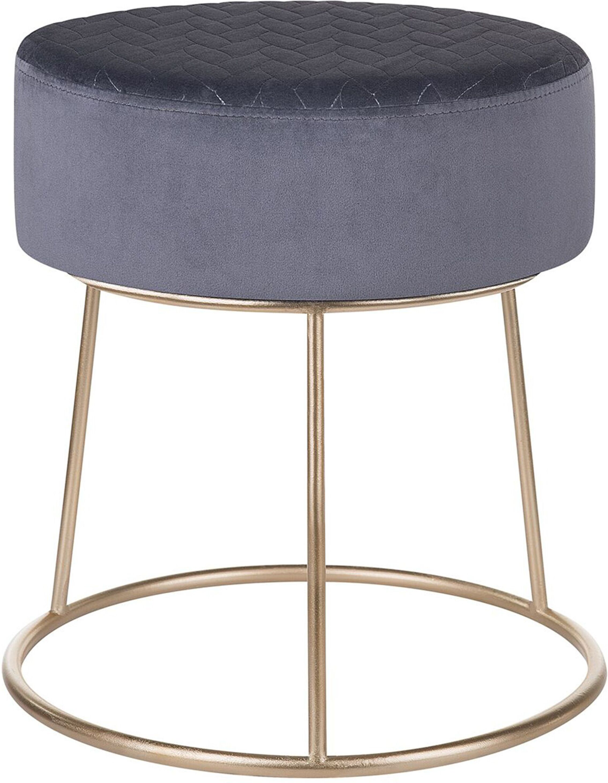 Beliani Footstool Grey Velvet with Gold Metal Base Glam Modern