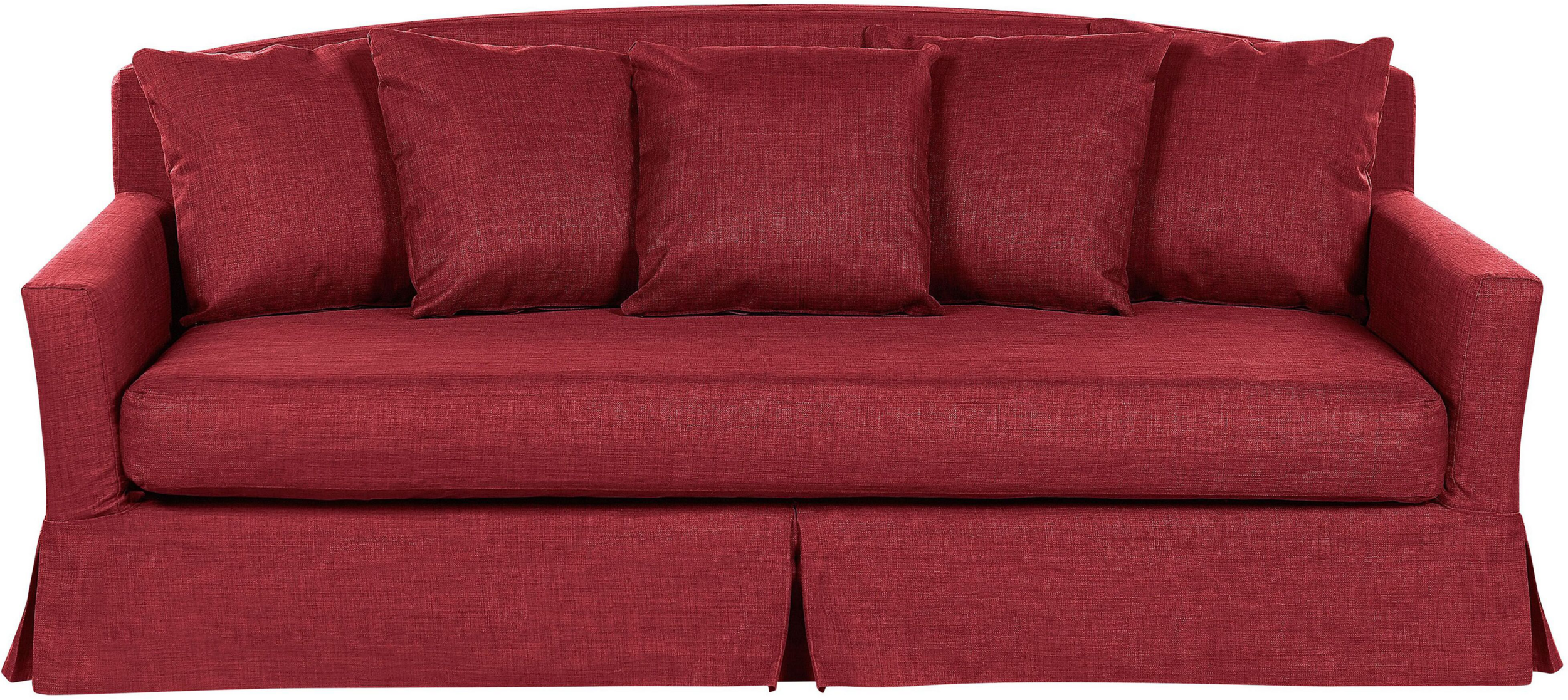 Beliani 3 Seater Sofa Red Polyester Fabric Skirted Loose Cushion Back Foam Filling