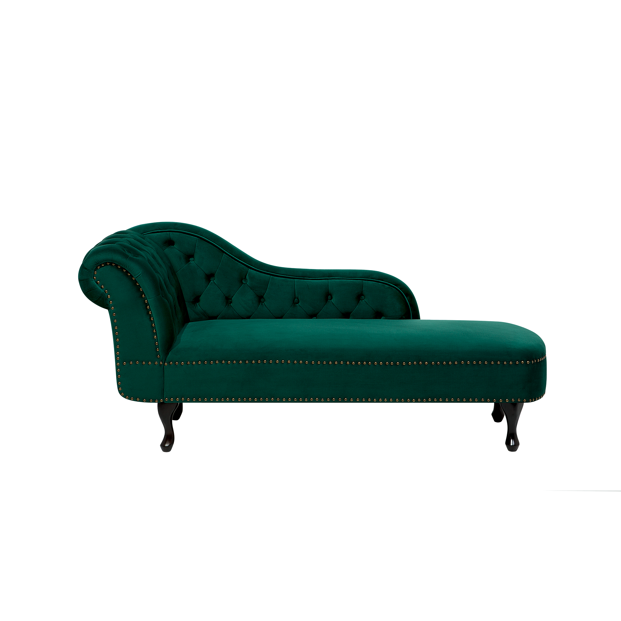 Beliani Chaise Lounge Green Left Hand Velvet Buttoned Nailheads