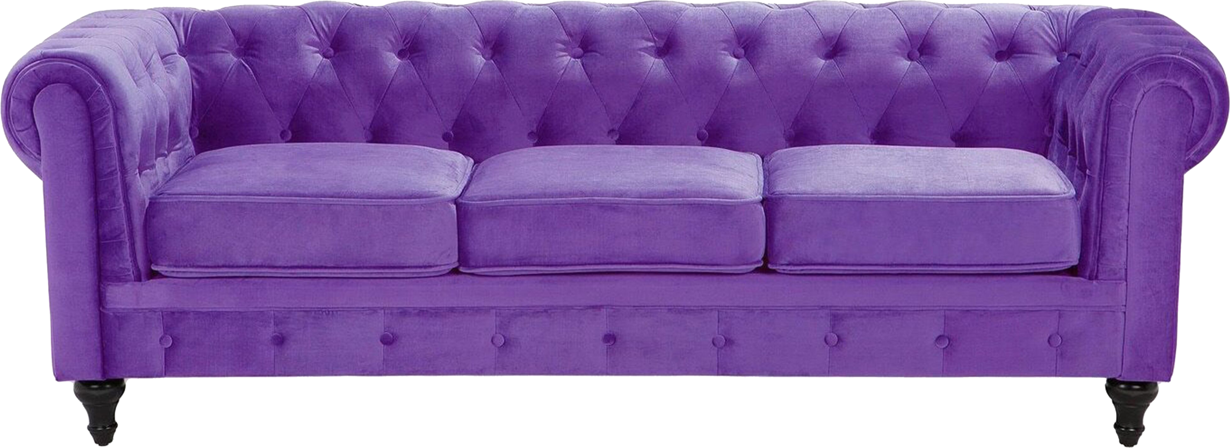 Beliani Chesterfield Sofa Purple Velvet Fabric Upholstery Dark Wood Legs 3 Seater Contemporary