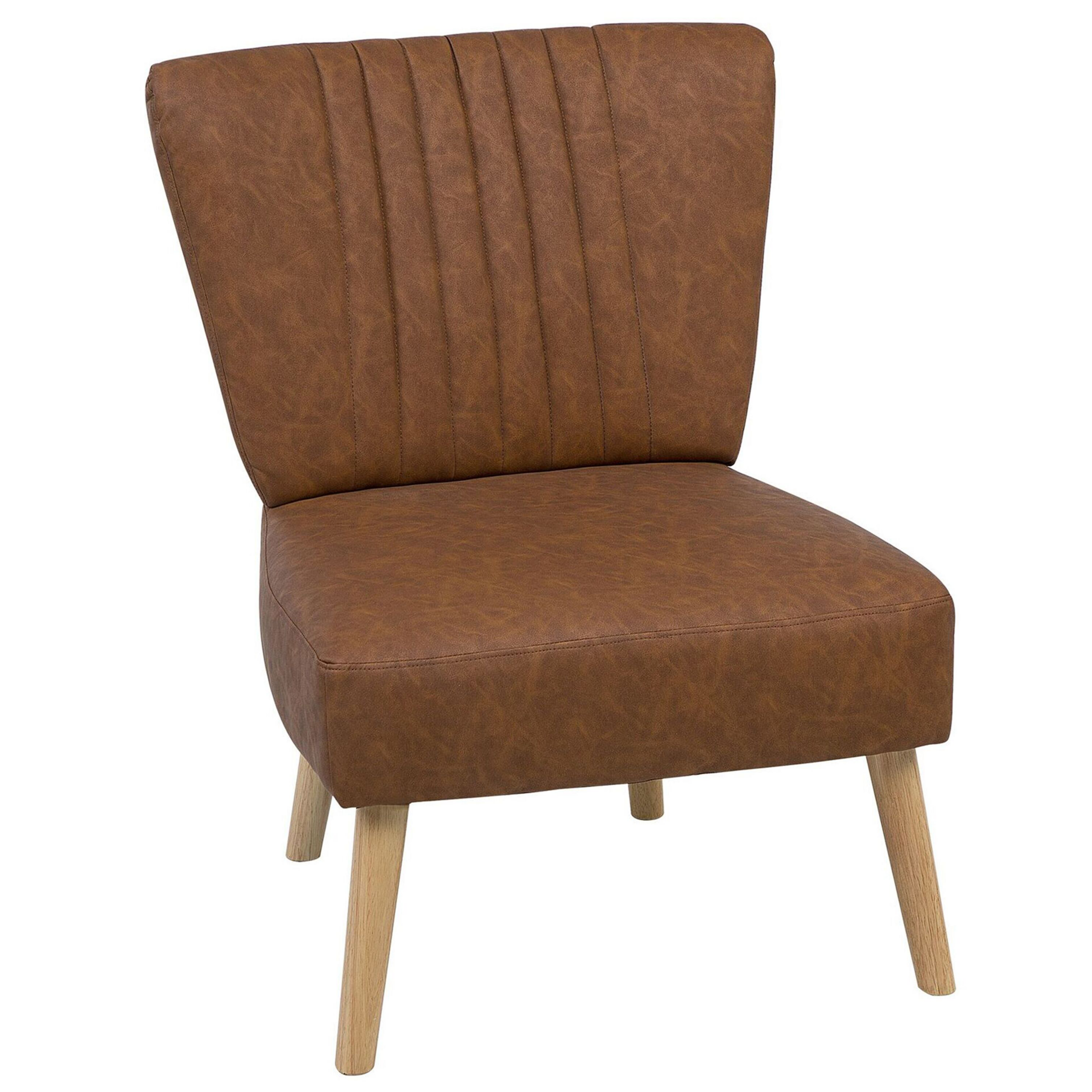 Beliani Armchair Golden Brown Faux Leather Armless Accent Chair Armless Vertical Tufting Wooden Legs