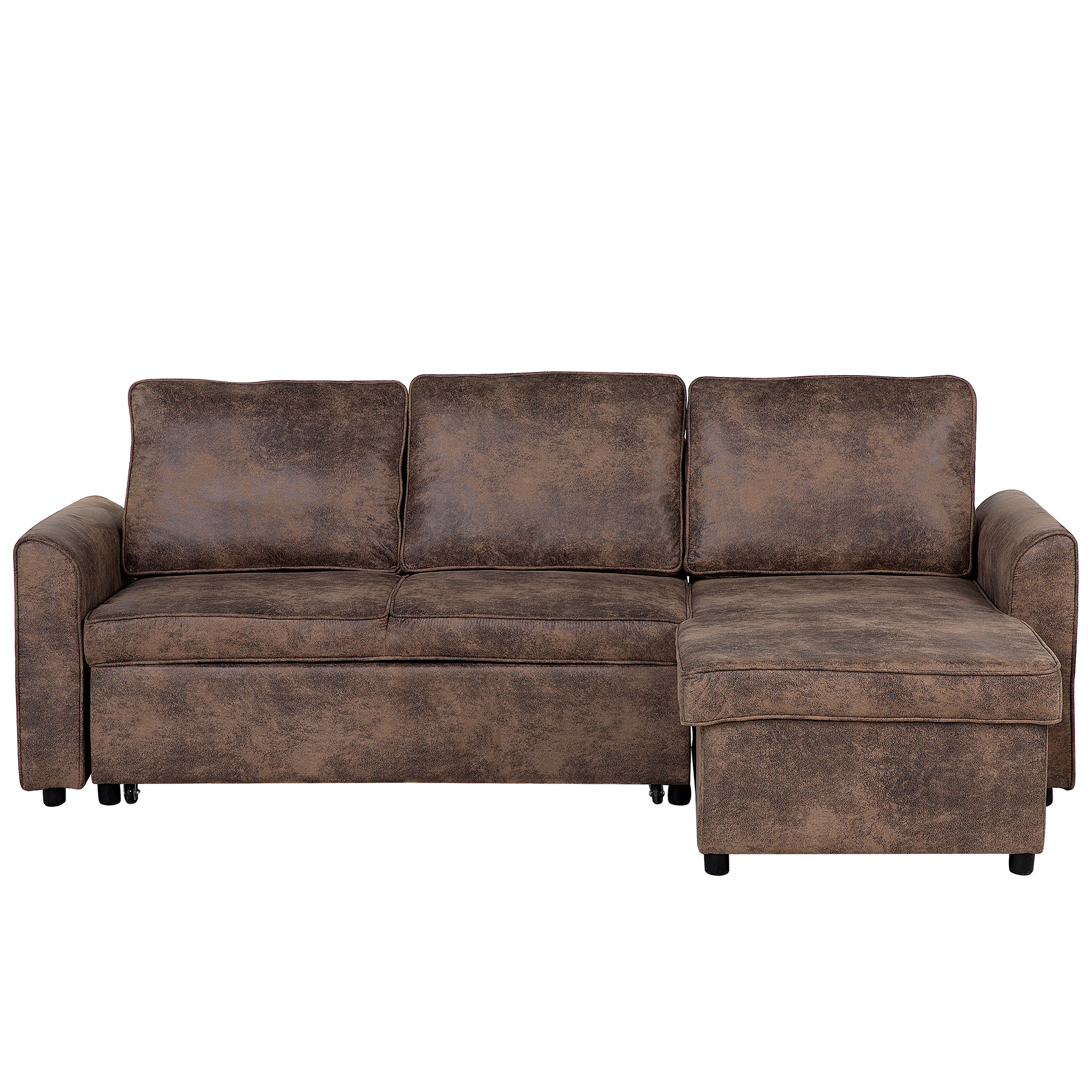 Beliani Corner Sofa Bed Brown Faux Leather Upholstered Left Hand Orientation with Storage Bed