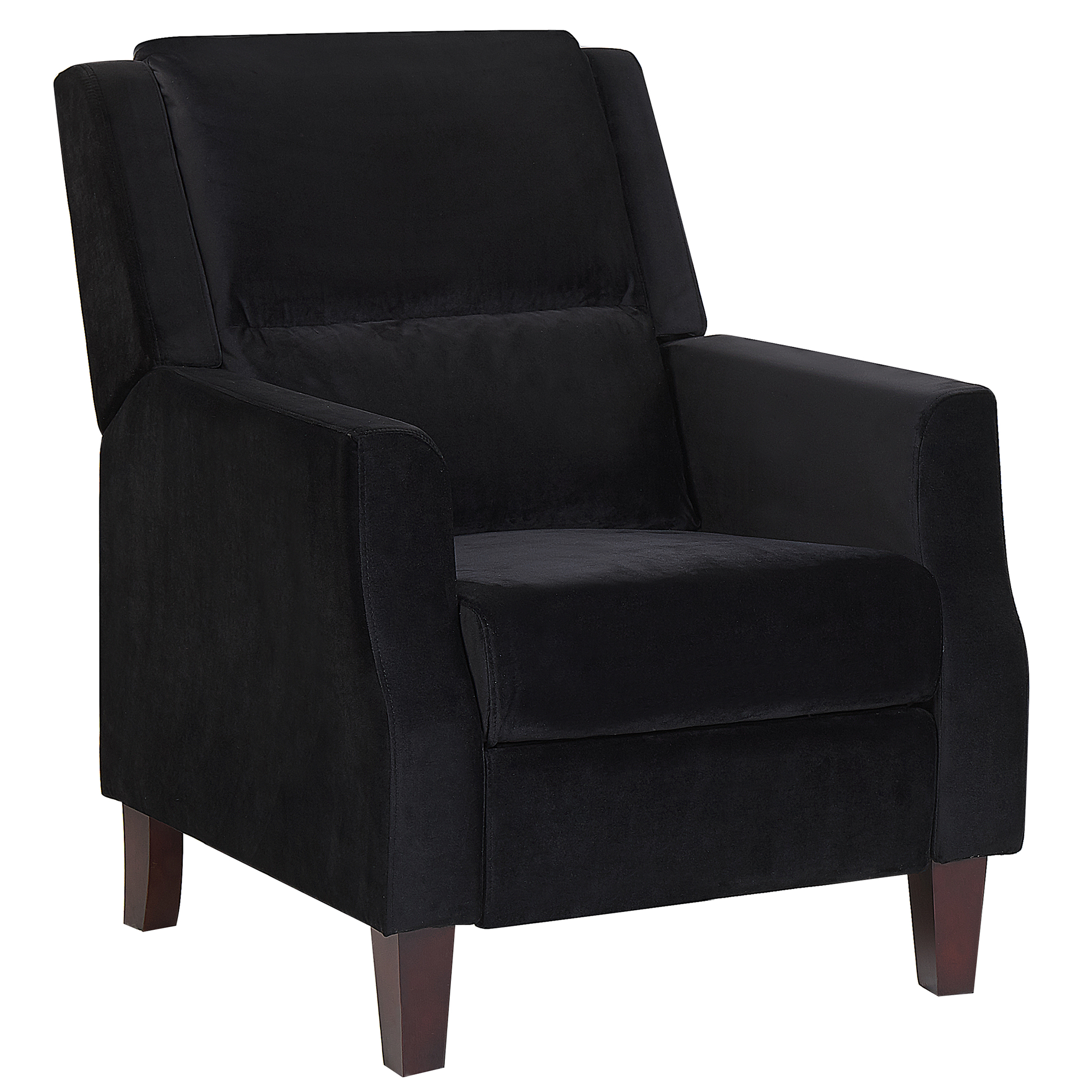 Beliani Recliner Chair Black Velvet Upholstery Push-Back Manually Adjustable Back and Footrest Retro Design Armchair
