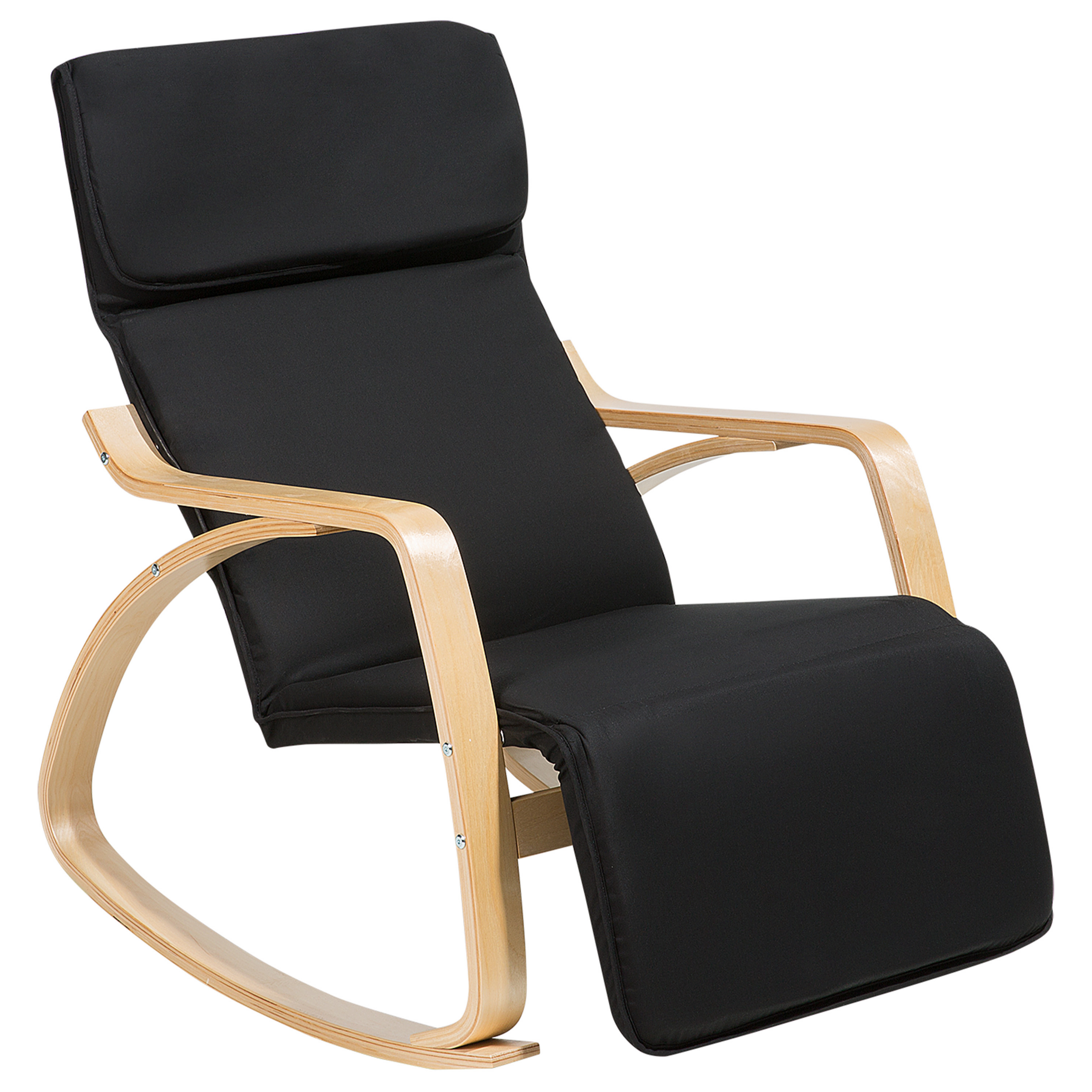 Beliani Rocking Chair Black Fabric Birch Wood with Adjustable Footrest