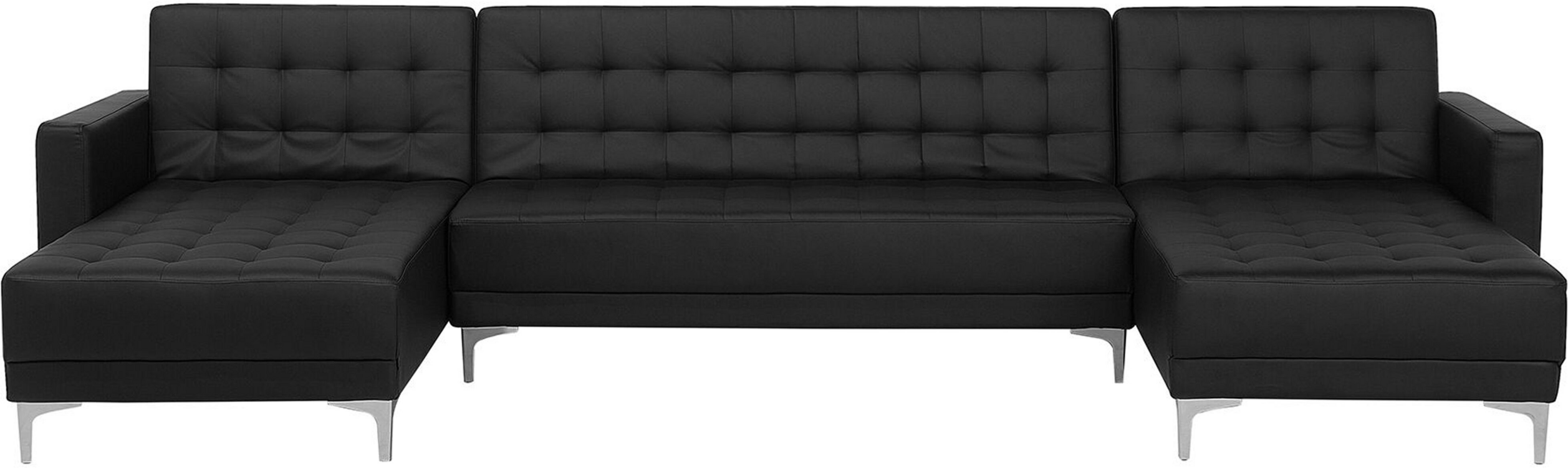 Beliani Corner Sofa Bed Black Faux Leather Tufted Modern U-Shaped Modular 5 Seater with Chaise Longues