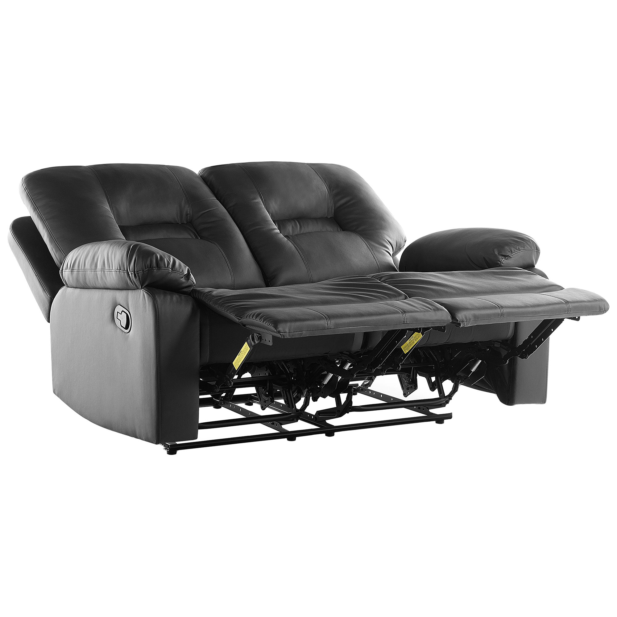 Beliani Recliner Sofa Black 2 Seater Faux Leather Manually Adjustable Back and Footrest