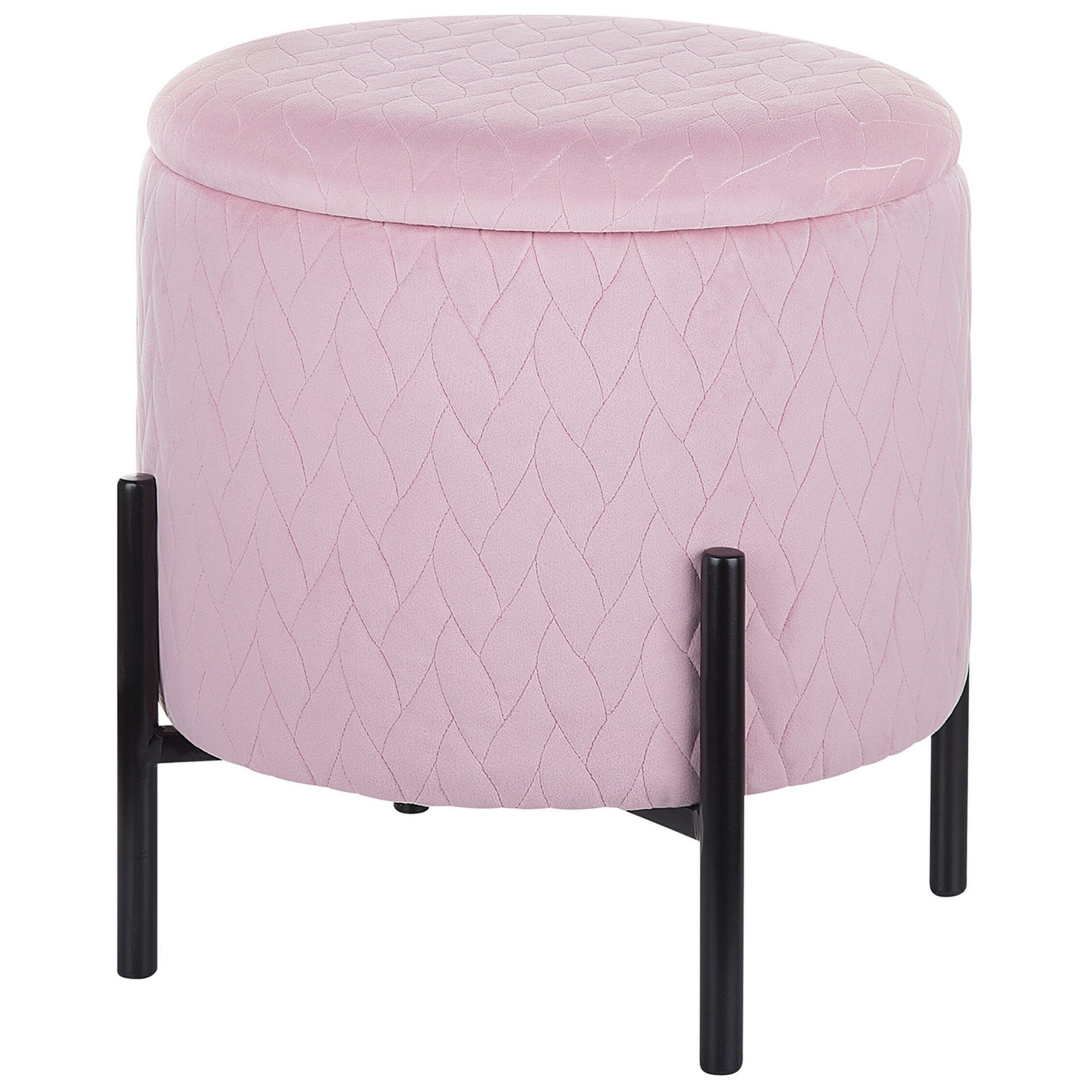 Beliani Footstool Pink Velvet with Black Legs with Storage Glam Modern