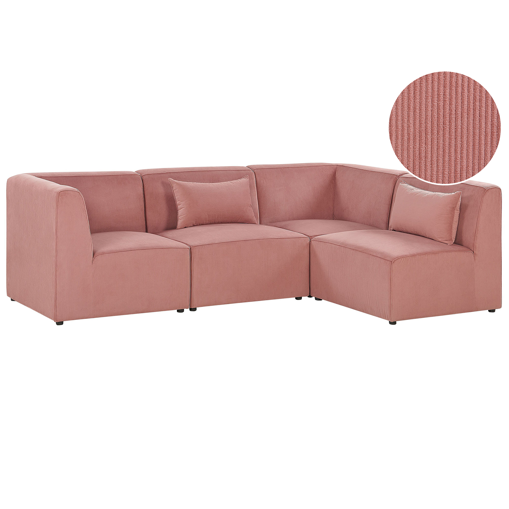 Beliani Modular Corner Sofa Pink Corduroy Left Hand 4 Seater Sectional Sofa L-Shaped Modern Design