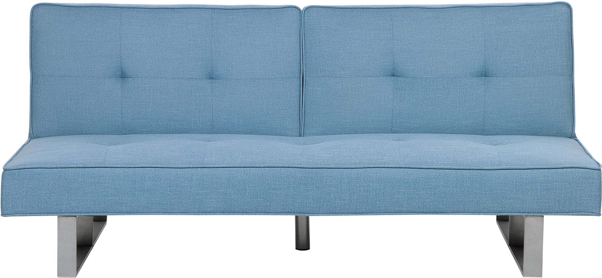 Beliani Sofa Bed Blue Fabric Upholstery 3 Seater Reclining Split Backrest