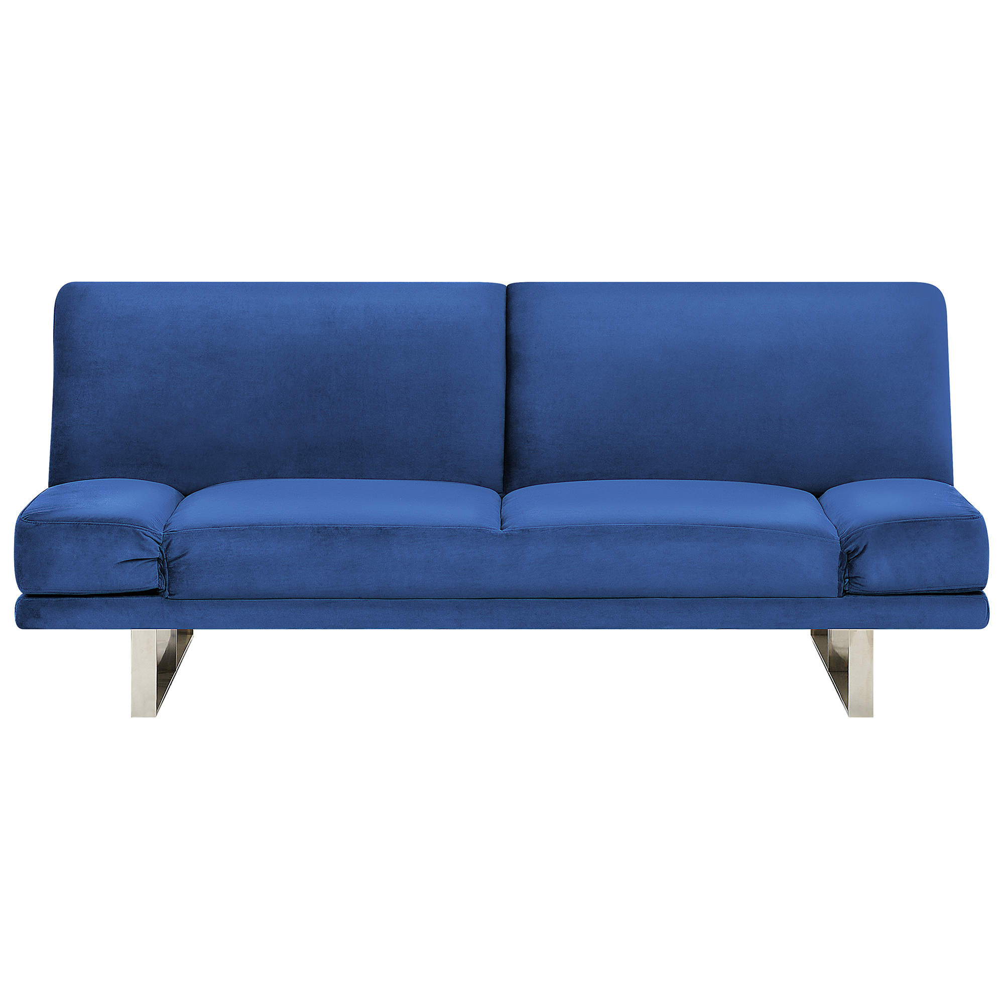 Beliani Sofa Bed Navy Blue Velvet Upholstery 3 Seater Click Clack Mechanism Adjustable Armrests