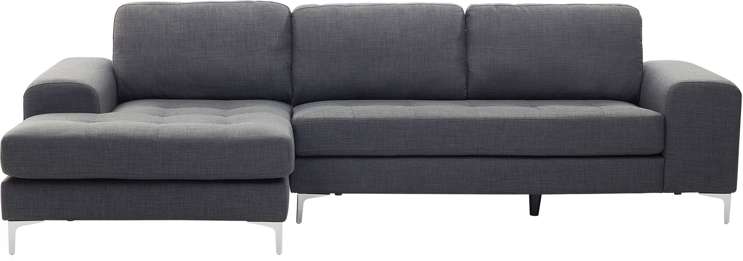 Beliani Corner Sofa Dark Grey Fabric L-Shaped Minimalist Living Room