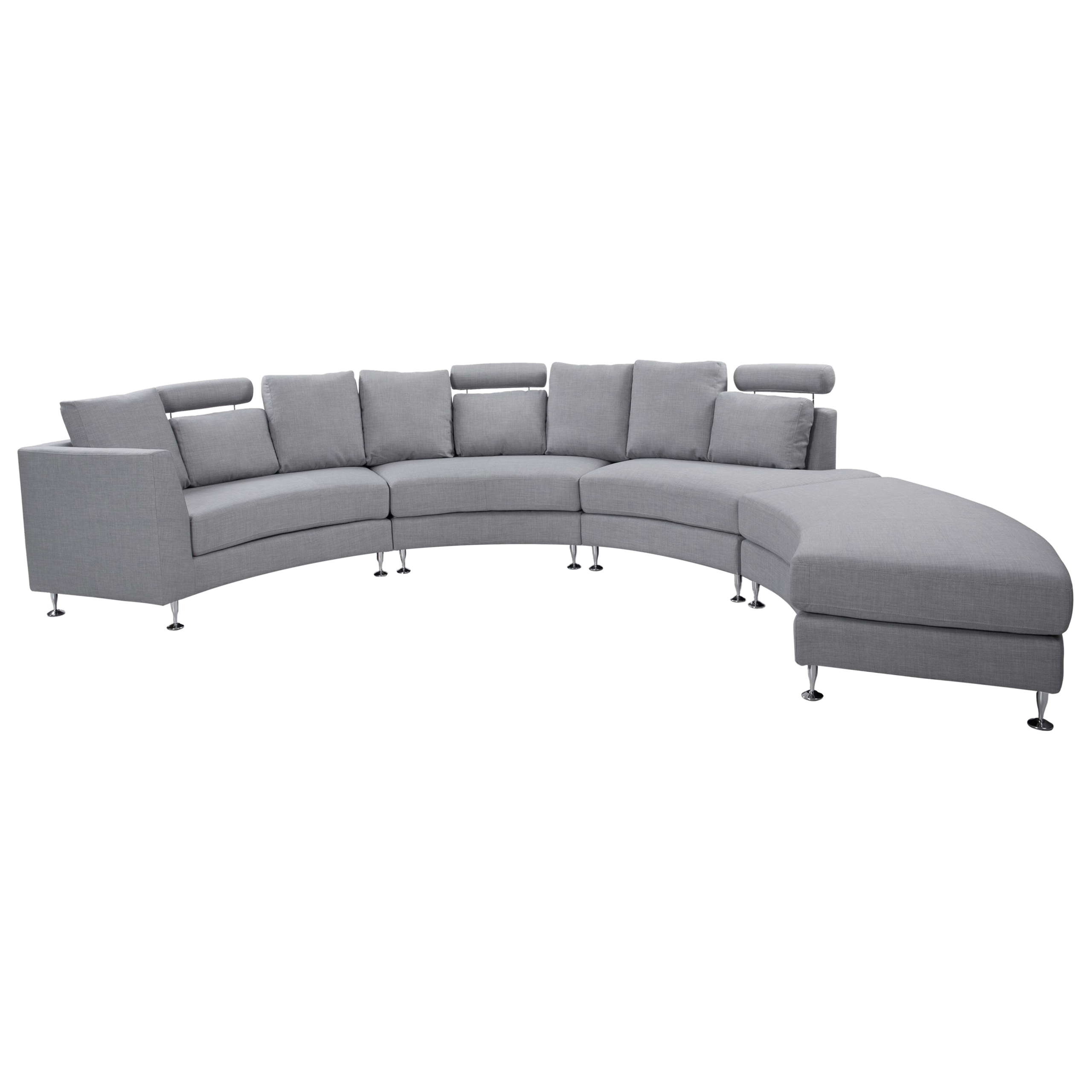 Beliani Curved Sofa Light Grey Upholstery Modular 8-Seater Adjustable Headrests Modern