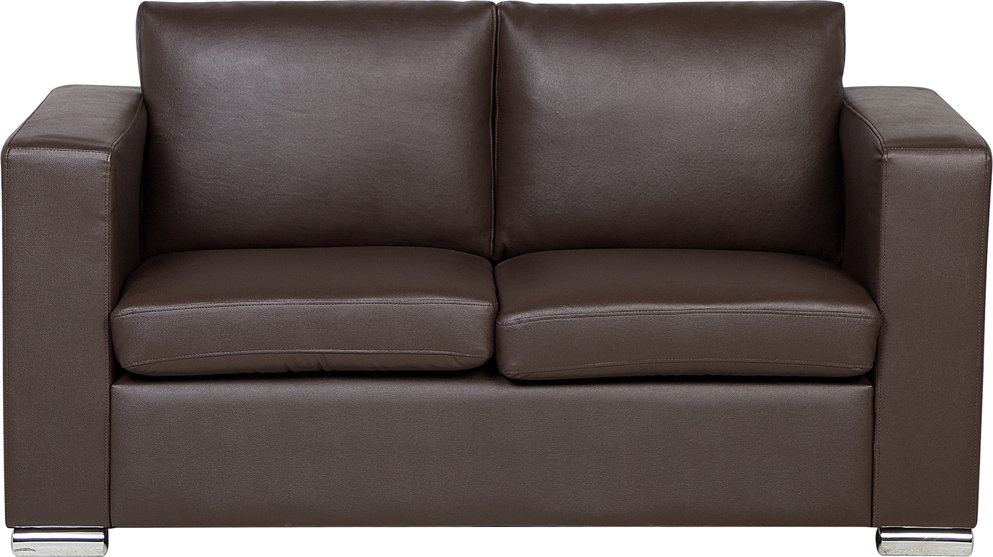 Beliani 2 Seater Sofa Loveseat Brown Genuine Leather Upholstery Chromed Legs Retro Design