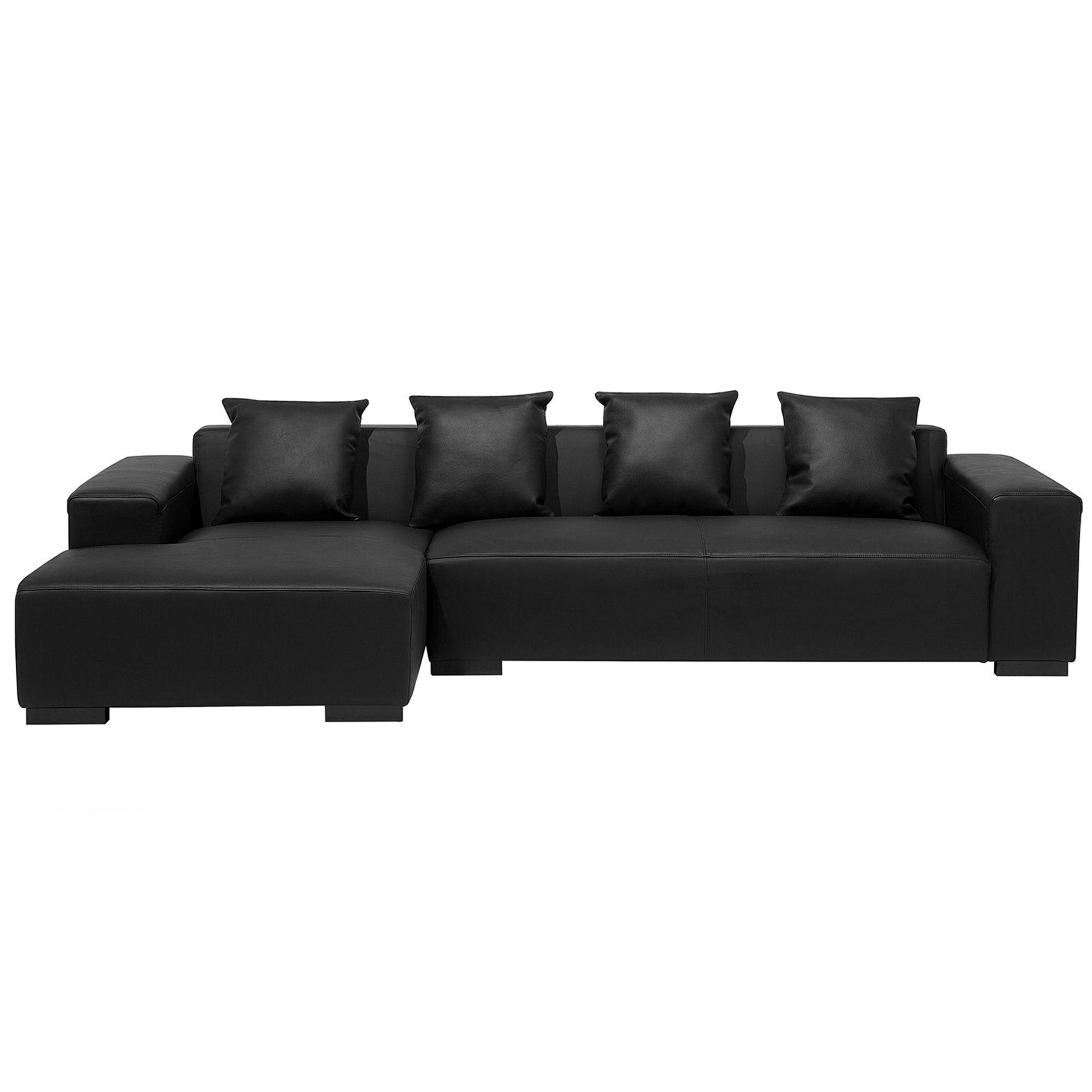 Beliani Corner Sofa Black Leather Modular Pieces Right Hand L-Shaped