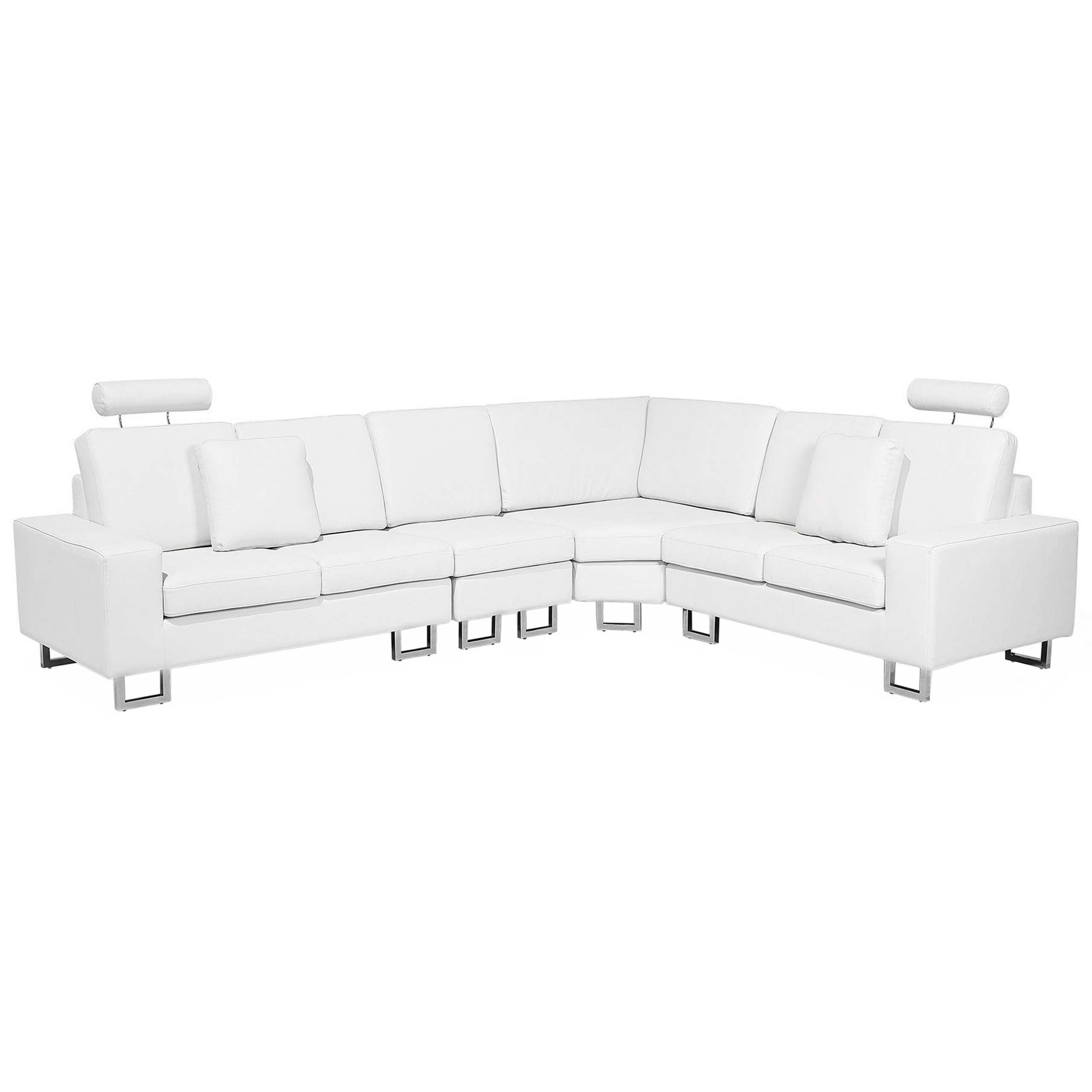 Beliani Corner Sofa White Leather Upholstery Left Hand Orientation with Adjustable Headrests