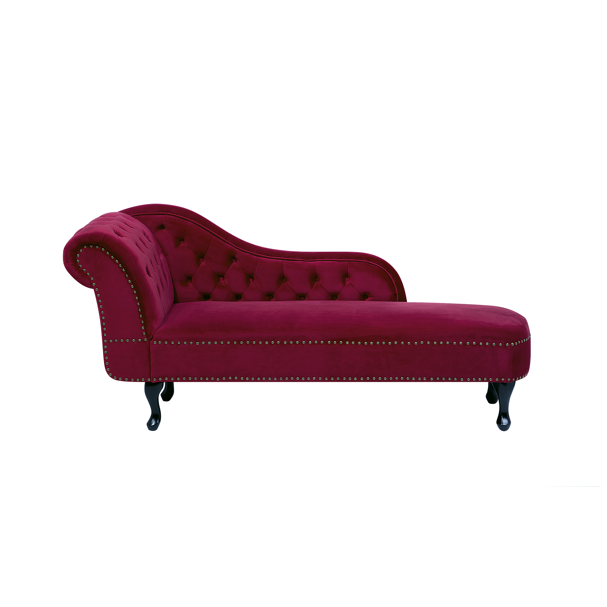 Beliani Chaise Lounge Dark Red Left Hand Velvet Buttoned