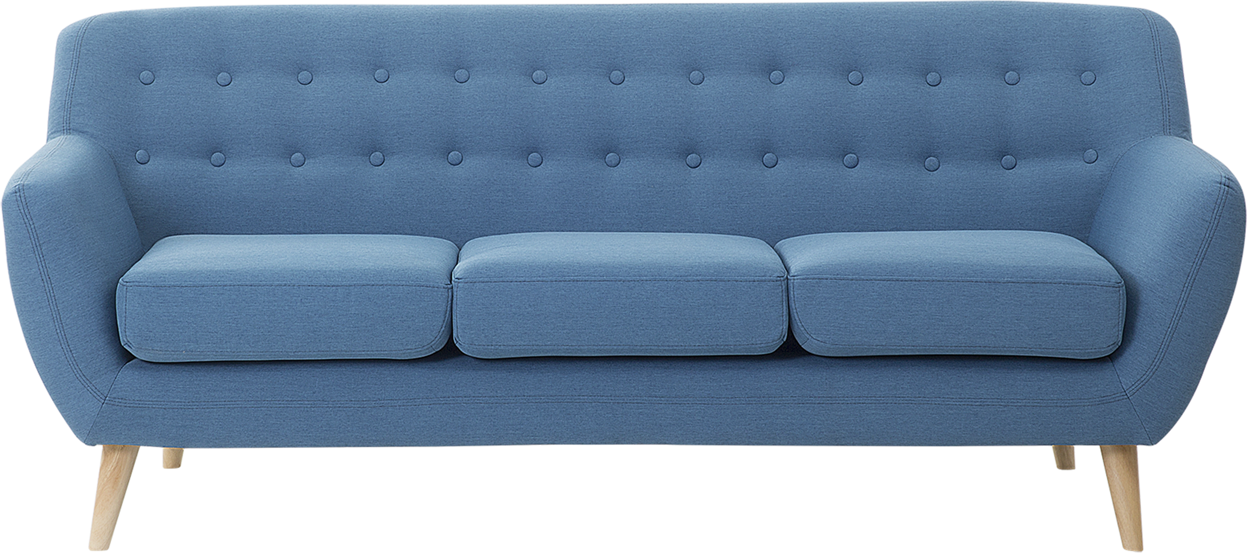 Beliani 3 Seater Sofa Blue Upholstered Tufted Back Thickly Padded Light Wood Legs Scandinavian Minimalist Living Room