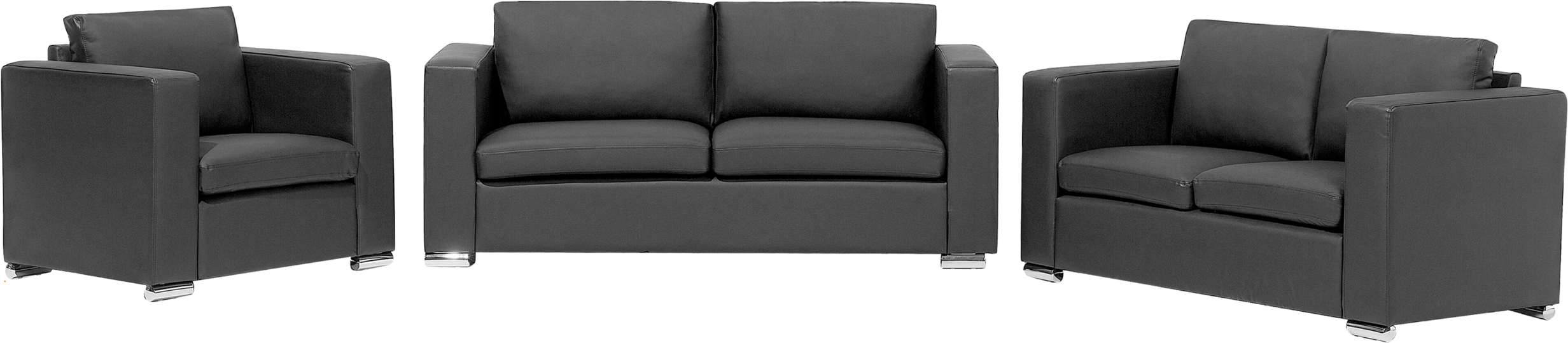 Beliani Sofa Set Suite 3+2+1 Black Genuine Leather Upholstery Chromed Legs 3 Seater Loveseat Armchair Bundle