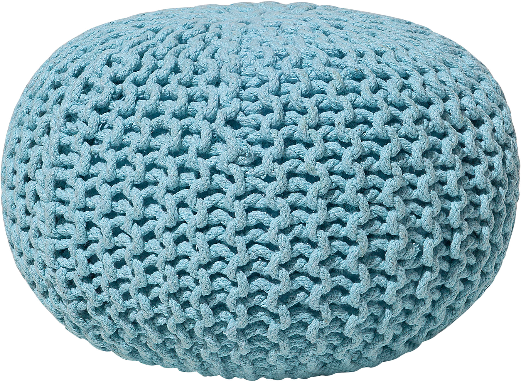 Beliani Pouf Ottoman Light Blue Knitted Cotton EPS Beads Filling Round Small Footstool 40 x 25 cm