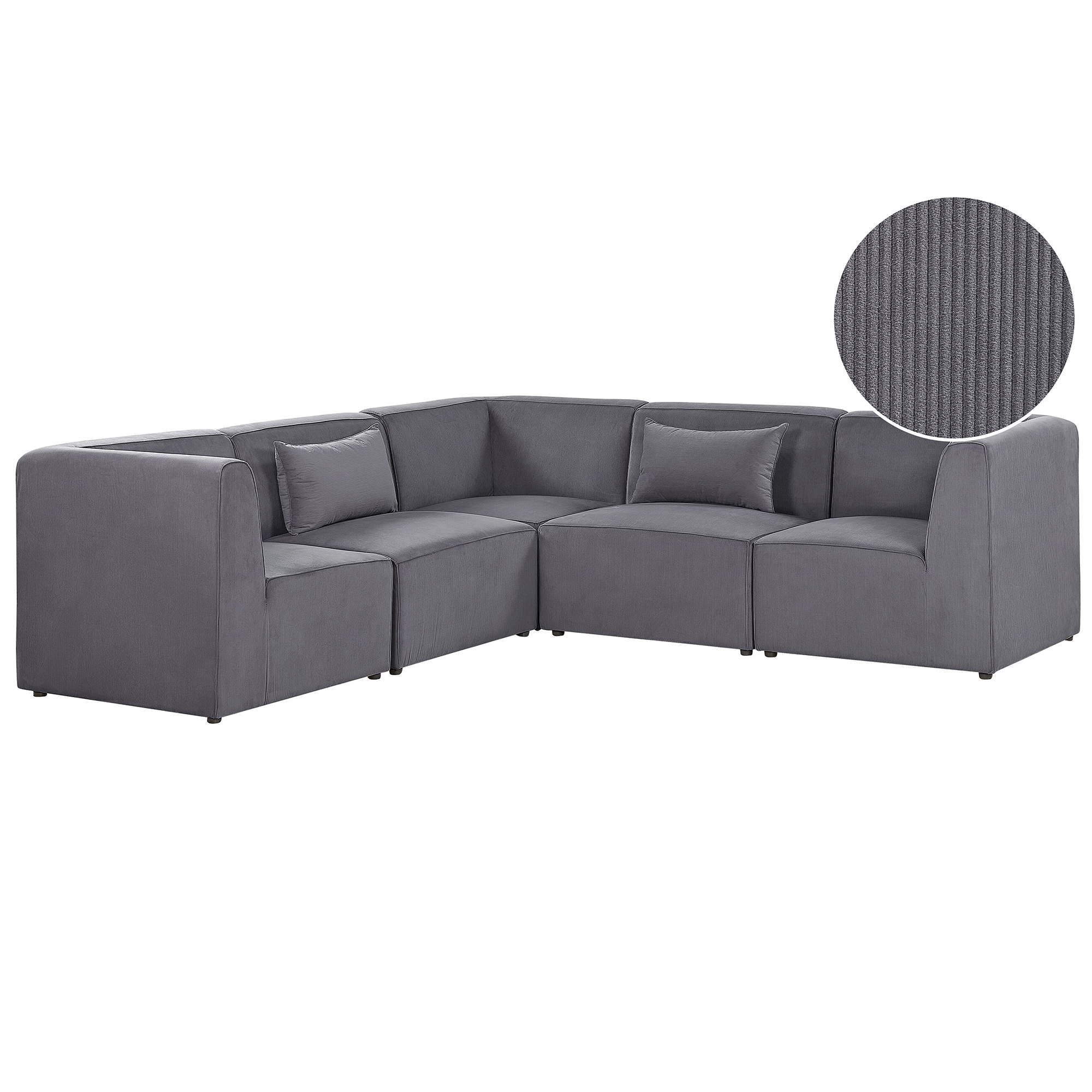 Beliani Modular Corner Sofa Grey Corduroy Right Hand 5 Seater Sectional Sofa L-Shaped Modern Design