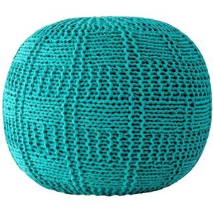 nuLOOM Berlin Casual Knitted Filled Ottoman Teal Round Pouf