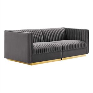 Modway Sanguine Velvet Modular Sectional Sofa Loveseat in Gray