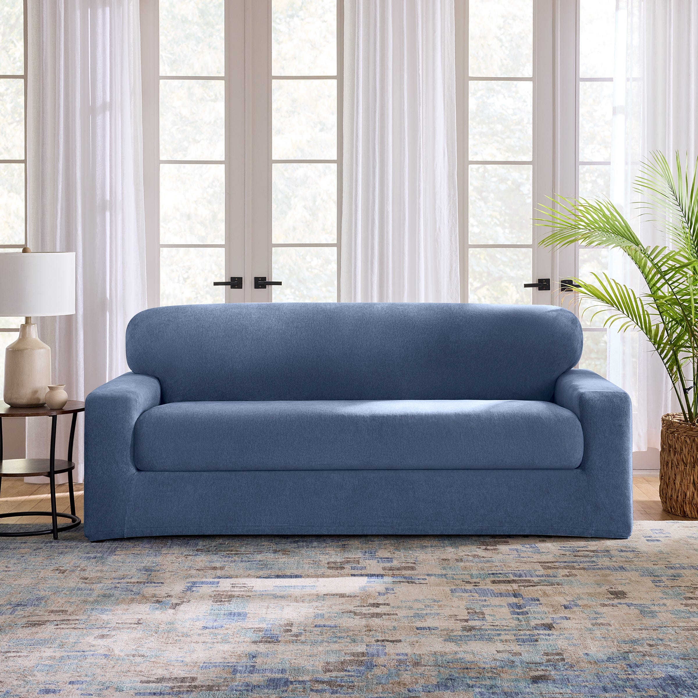 SureFit Cedar Stretch Texture Two Piece Sofa Slipcover   Form Fit in Indigo