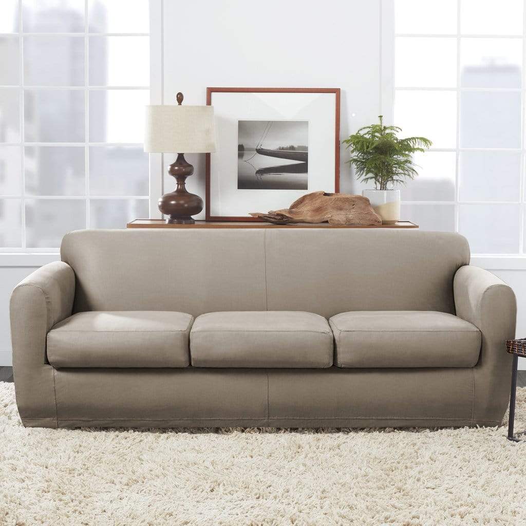 SureFit Ultimate Stretch Leather Four Piece Sofa Slipcover   Form-Fitting   Machine Washable - Outlet in Rustic Birch