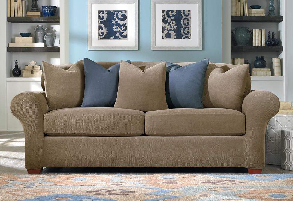 Stretch Piqué Three Piece Sofa Slipcover   Form-Fitting   Individual Cushion Covers   Machine Washable in Taupe SureFit