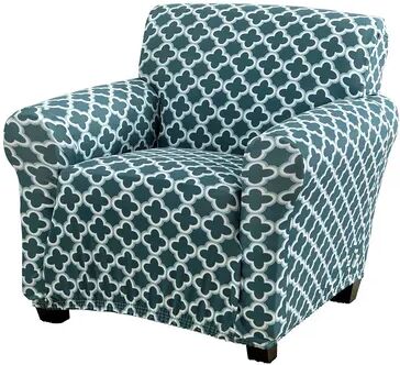 Great Bay Home Fallon Printed Twill Chair Slipcover, Blue, Armchair