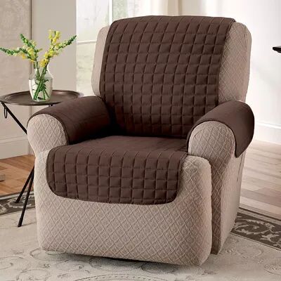Jeffrey Home Solid Microfiber Furniture Recliner/Wing Chair Slipcover, Dark Brown