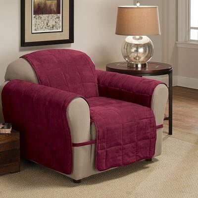 Jeffrey Home Ultimate Quilted Faux-Suede Chair Furniture Protector, Dark Red, Armchair